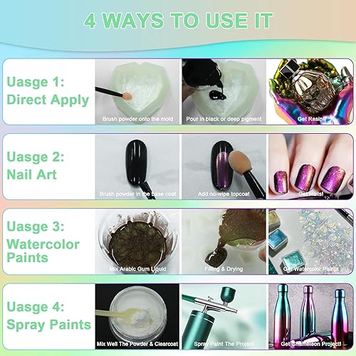 Miniatura 5 de Matio Polvo de mica camaleón, 1.06 onzas1.06 oz de polvo de cromo blanco de hada rosa, pigmento de cambio de color con efecto nacarado para