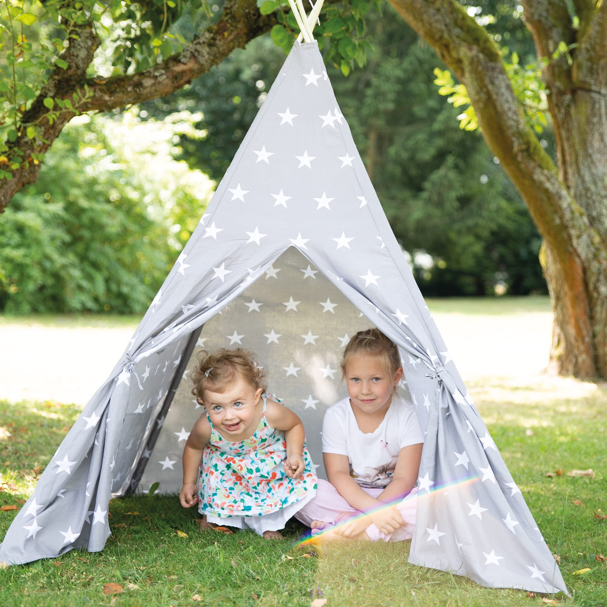 roba Spielzelt 'Little Stars' inkl. Bodenunterlage und Tragetasche - Wigwam für Kinderzimmer und Outdoor - Grau / Weiß