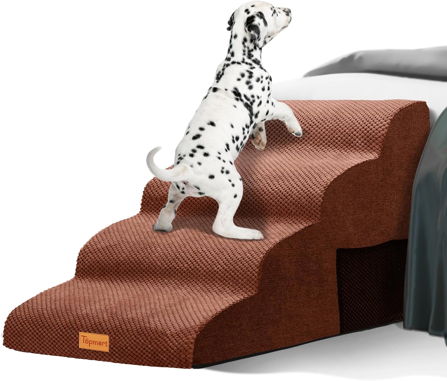 Topmart Wider High Density Foam Dog Steps 4 Tiers,Extra Wide Deep Pet Steps,Non-Slip Pet Stairs with Waterproof Cover,Soft Foam Dog Ladder,Best for Older Dogs Injured,Older Pets,Cats with Joint Pain