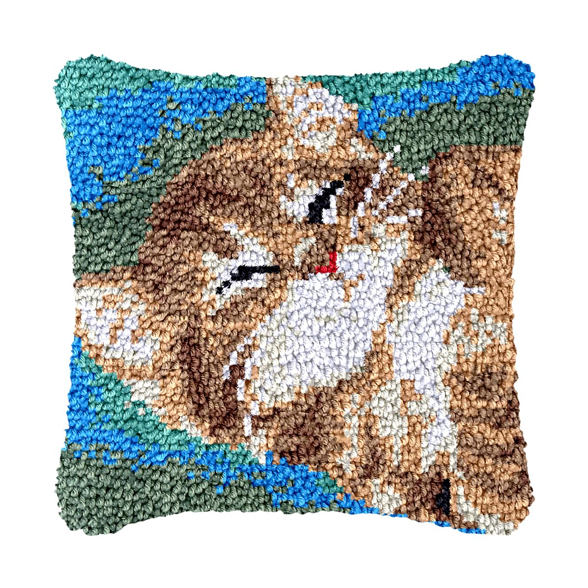 bositigo Cat Latch Hook Pillow Kit for Adults &amp; Kids, DIY Pre-Printed Canvas Craft, 17x17 Inch Decorative Cover for Sofa Cushions, Bedroom Decor (Cat Pattern 2)