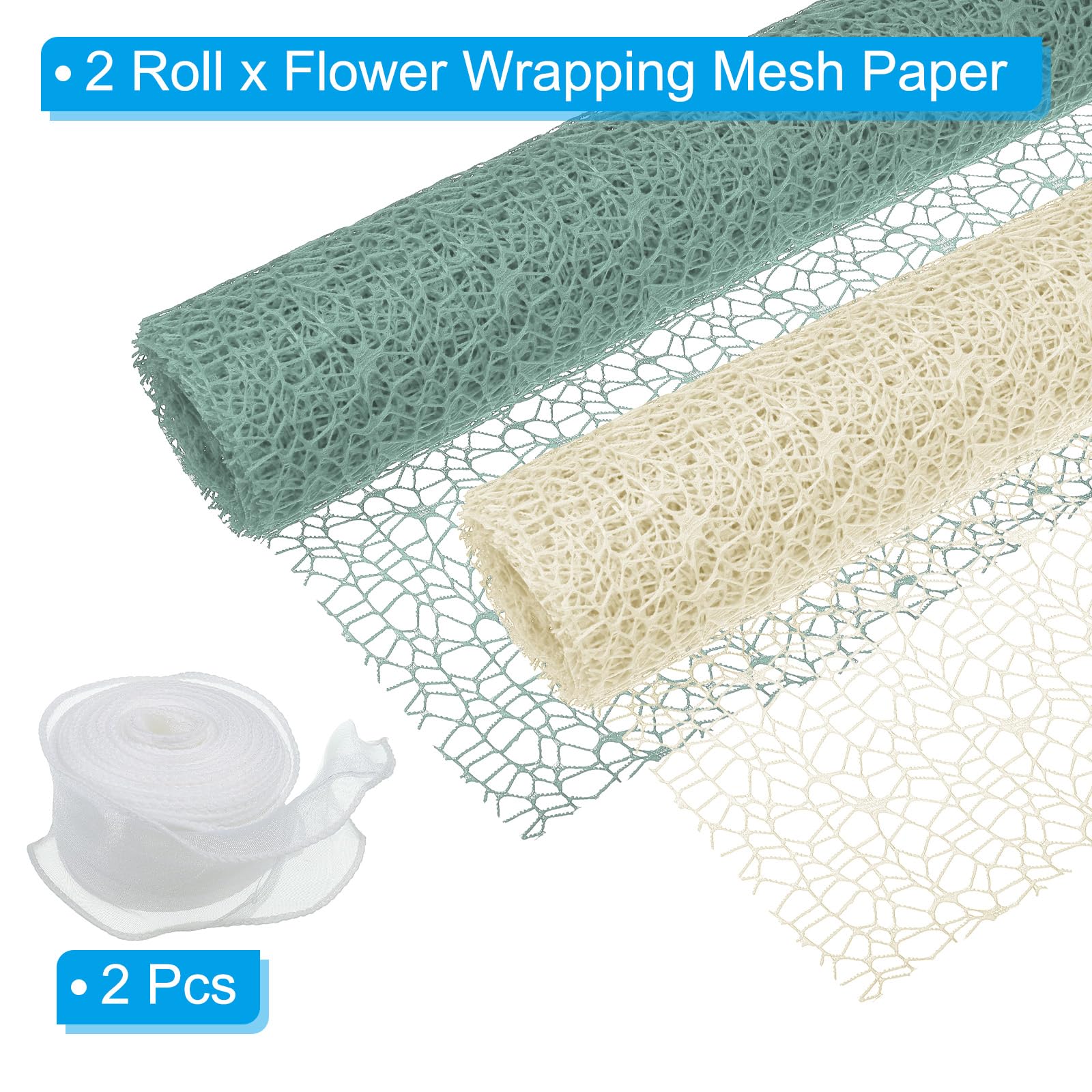 PATIKIL 2 Rotoli Fiore Rivestimento Maglia 15ft Chiaro Verde Crema Bianco