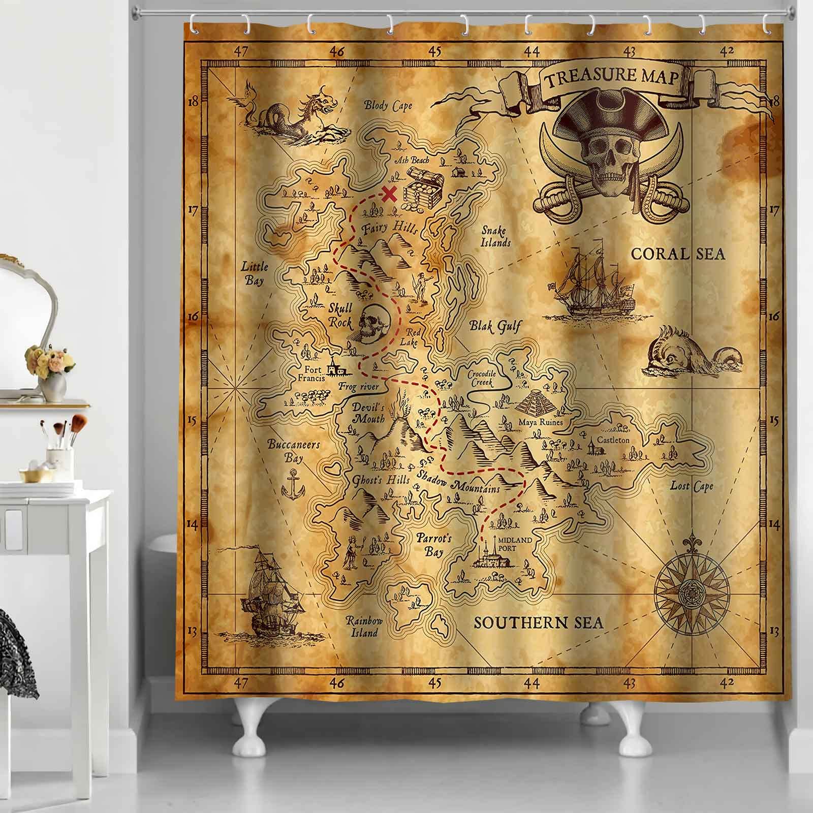 Amazon.com: PAEOT Nautical Island Map Shower Curtain Vintage