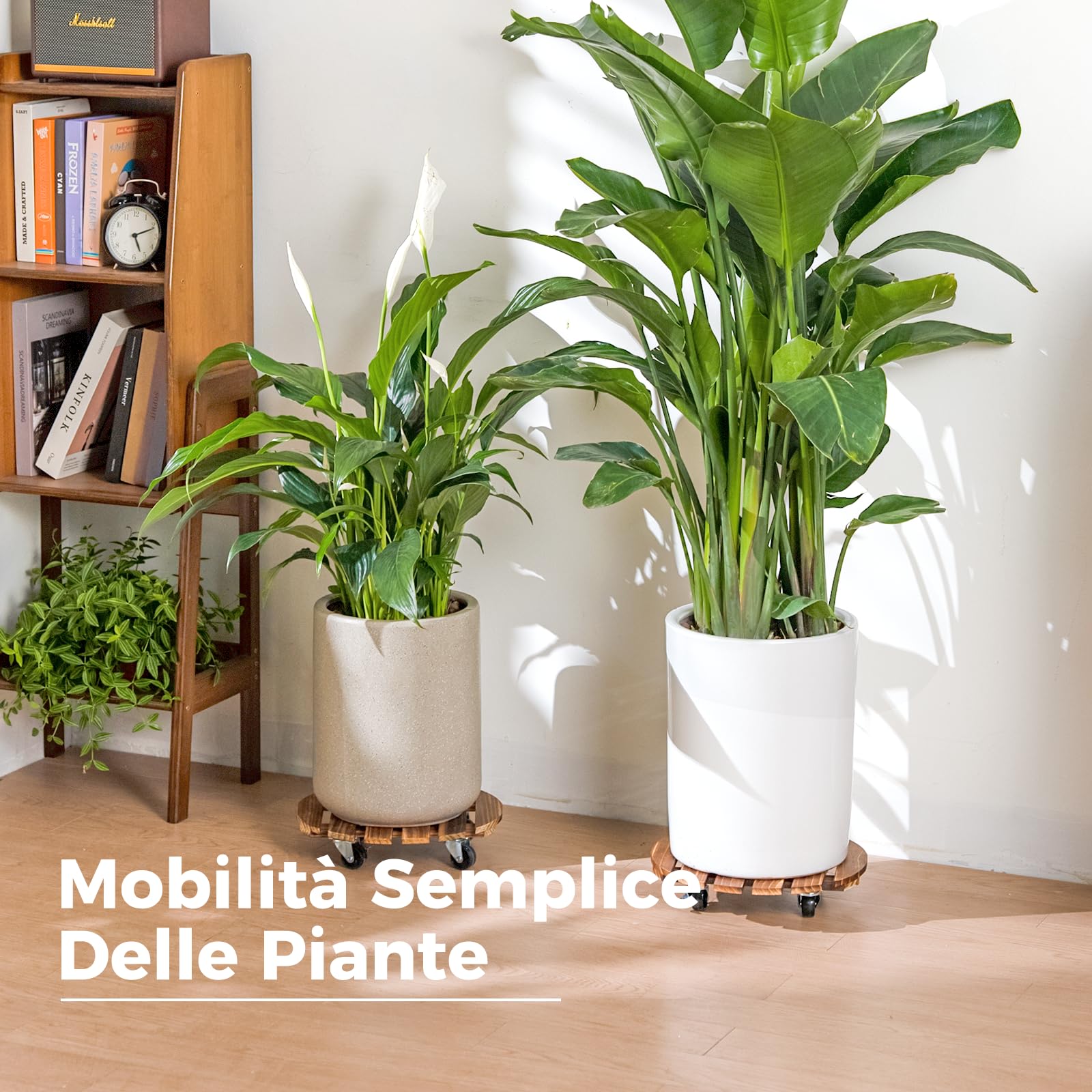 Bamworld Lot de 2 paniers à plantes en bois 35,6 cm avec roulettes – Chariot robuste 108,9 kg roues verrouillables 360°