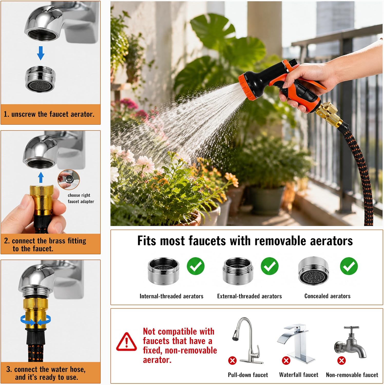25FT Sink Hose Attachment for Faucet Indoor with 10 Adapters image 2