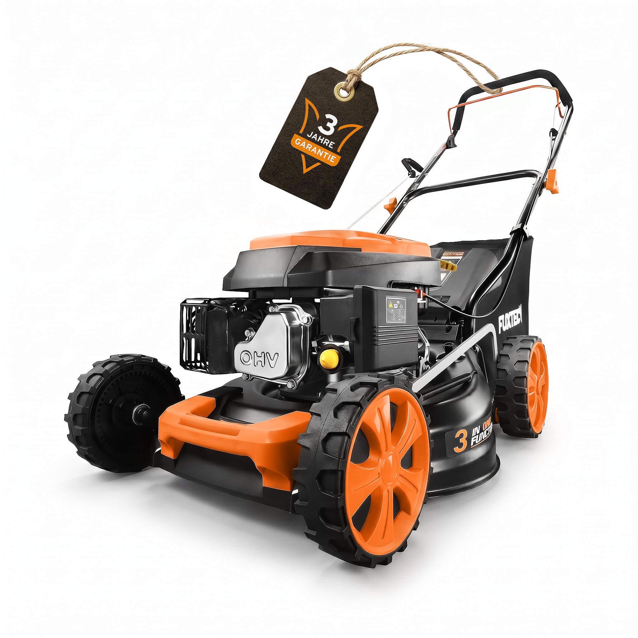 FUXTEC 3in1 Benzin Rasenmäher FX-RM4646ECO • 3,5PS 2,6kW 4-Takt Motor 146ccm • 46cm Schnittbreite 7 Stufen 25–75mm • 50L Fangkorb • Mulchfunktion & Heckauswurf • Leichtgewicht 27kg