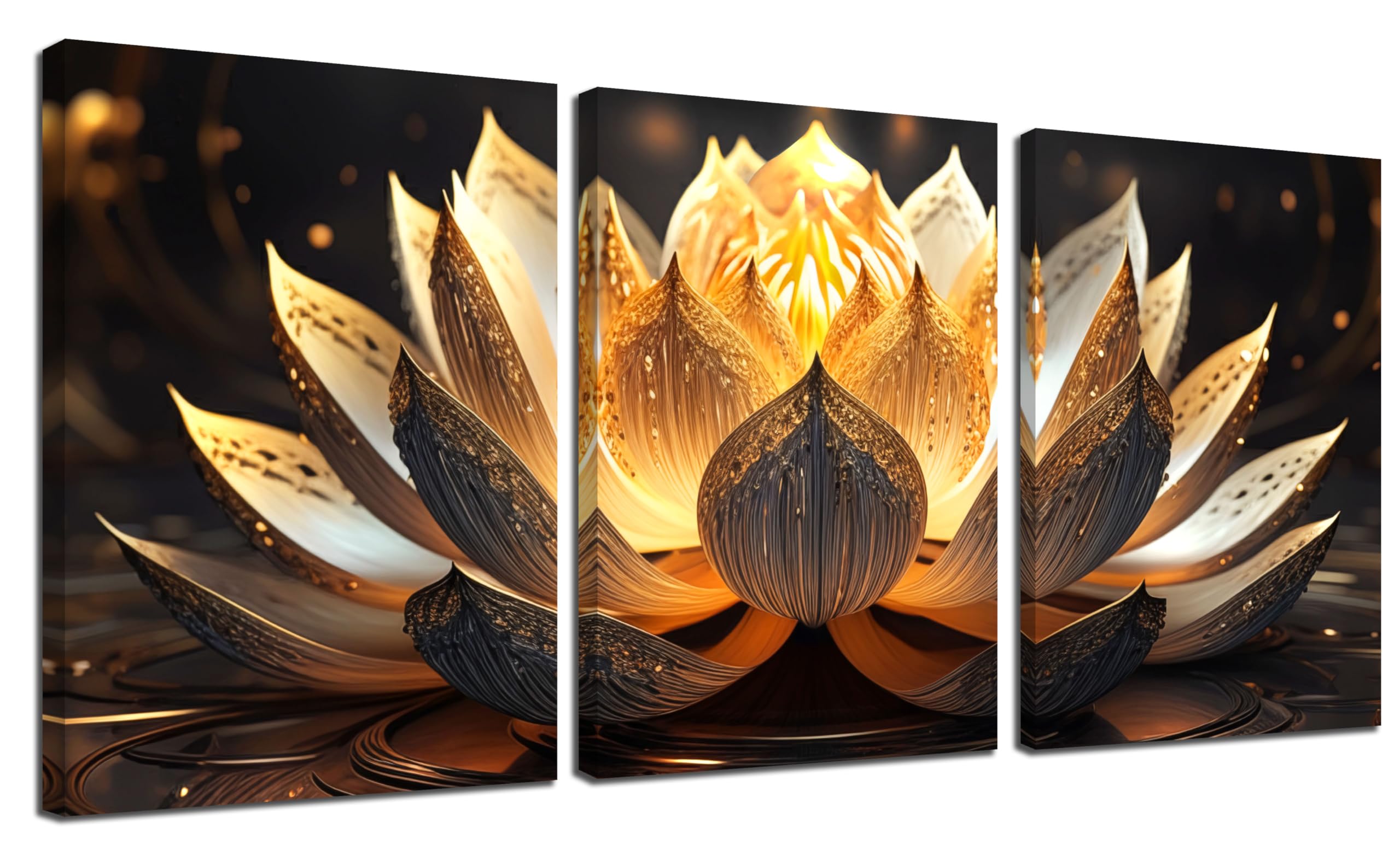 TYTAUPT Lotus Wall Art for Bedroom Teen Girl Flower Wall Art for Office Women,3 Piece Canvas Wall Decor 12 x 16 Inch Each Panel
