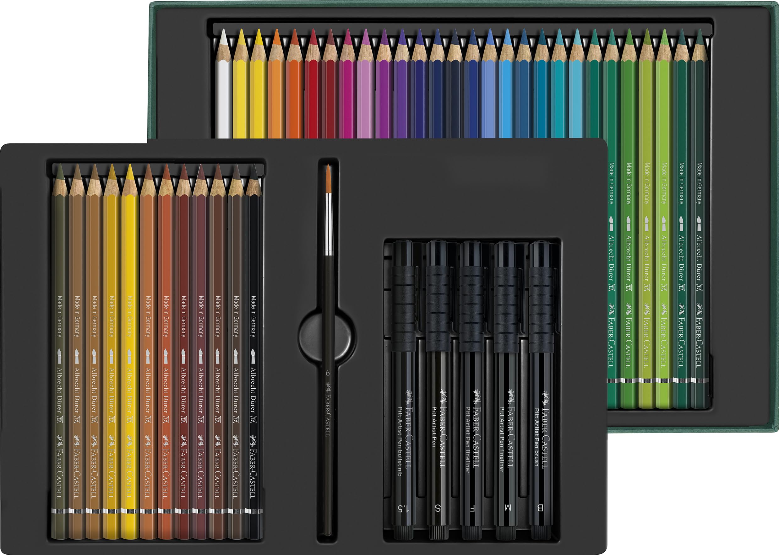FABER-CASTELL - zestaw Albrecht Dürer & Pitt Artist Pen, 46-częściowy | Z kredkami akwarelowymi i pisakami do tuszu do rysunków, ilustracji i projektów artystycznych