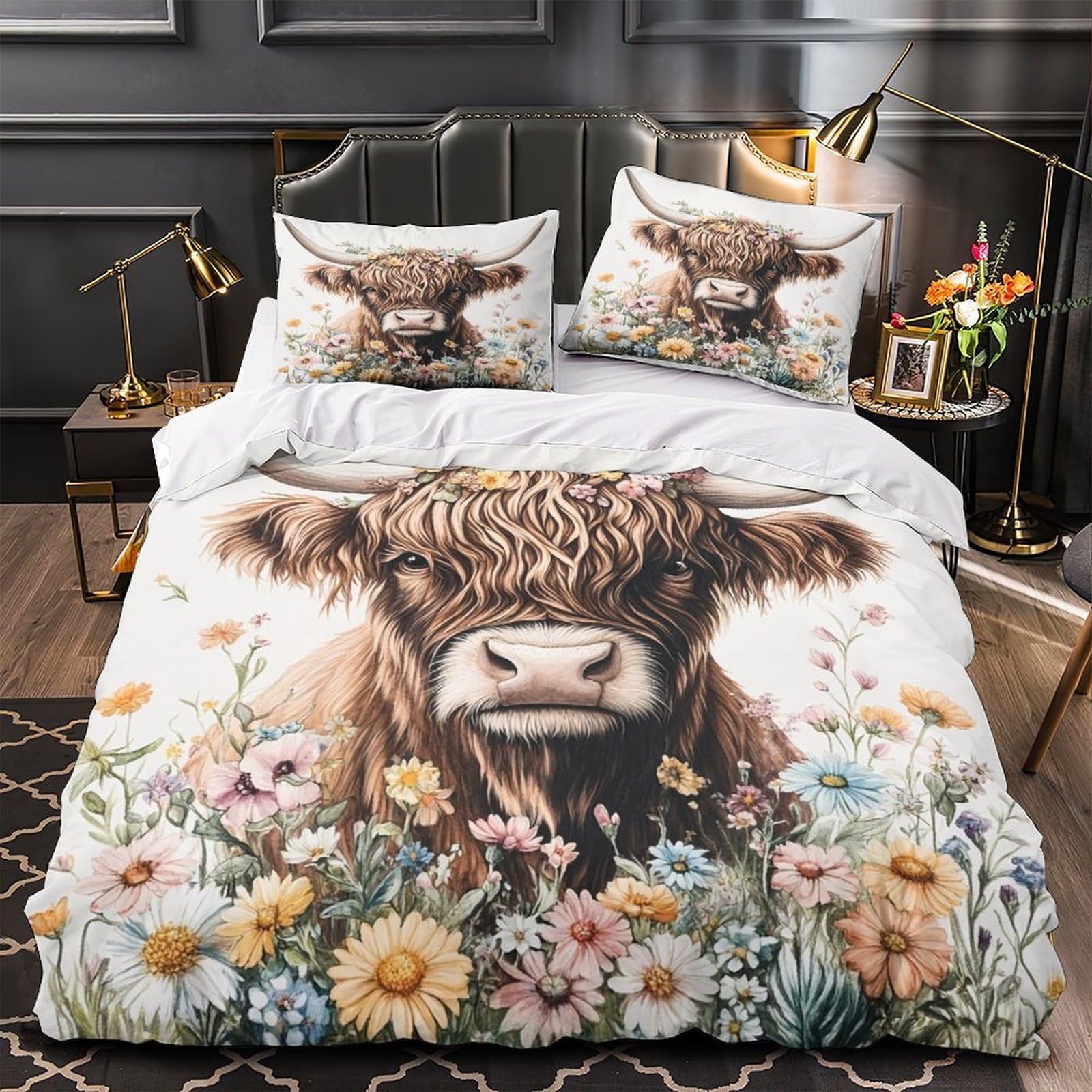 Housse de couette vache des Highlands en microfibre douce et saine