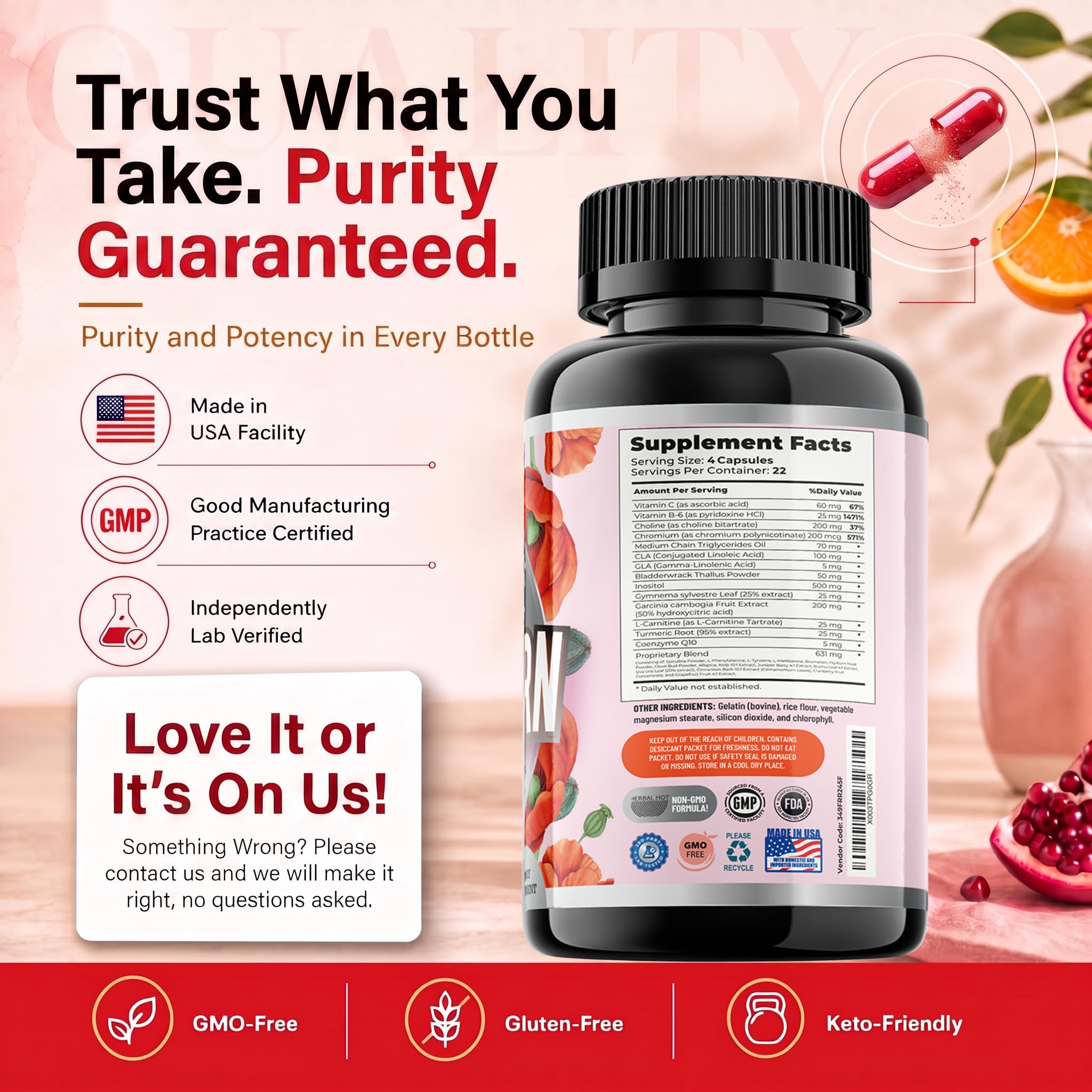 Thermogenic Fat Burner for Women | Belly Fat Burner, Metabolism, Appetite Suppressant, Bloating Support Supplement | CLA, Chromium, Garcinia, Cinnamon | USA Made, 3rd Party Tested | 90 Capsules — Amazon image 8