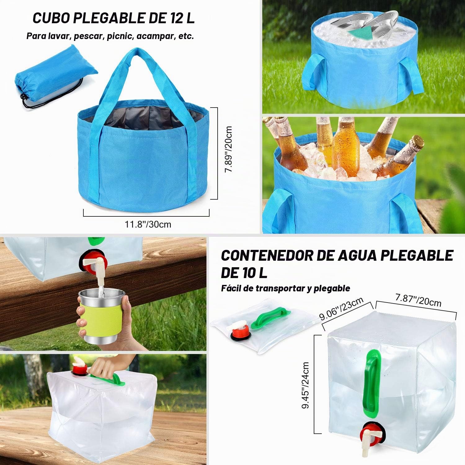 Odoland Kit de Utensilios de Cocina para Camping 29 pzas, Ollas y Sartenes Antiadherente de Camping con Contenedor de Agua y Cubo Plegable, Hervidor, Cubiertos Plegable, Copas, Platos para Acampada