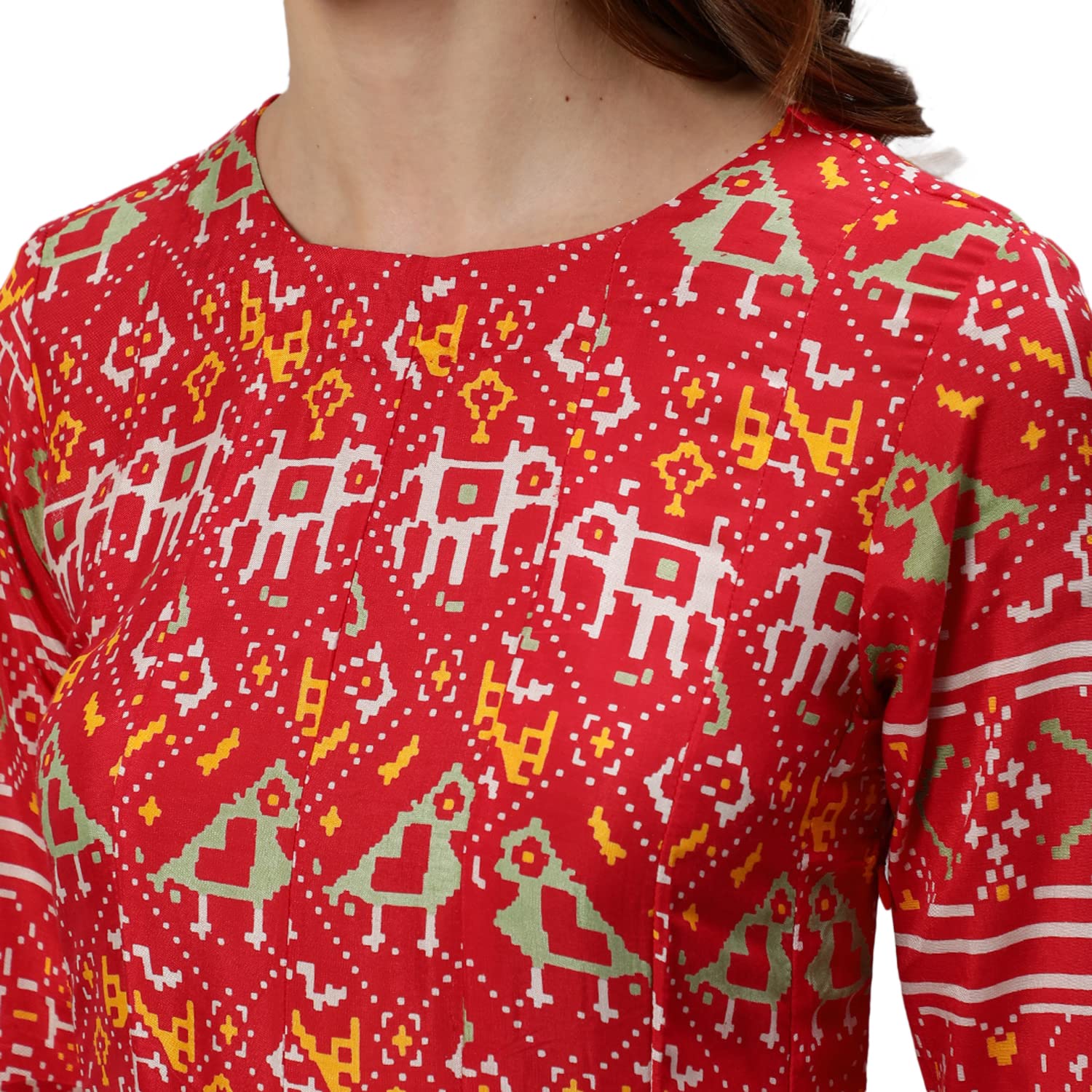 Ishin Women's Red Patola Panelled Anarkali Kurta