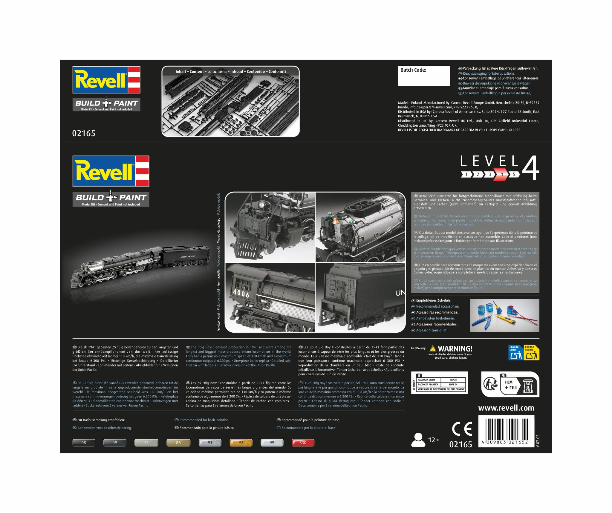 Revell 02165 - Big Boy Kit di Modello in Plastica Locomotive, Scala 1:87