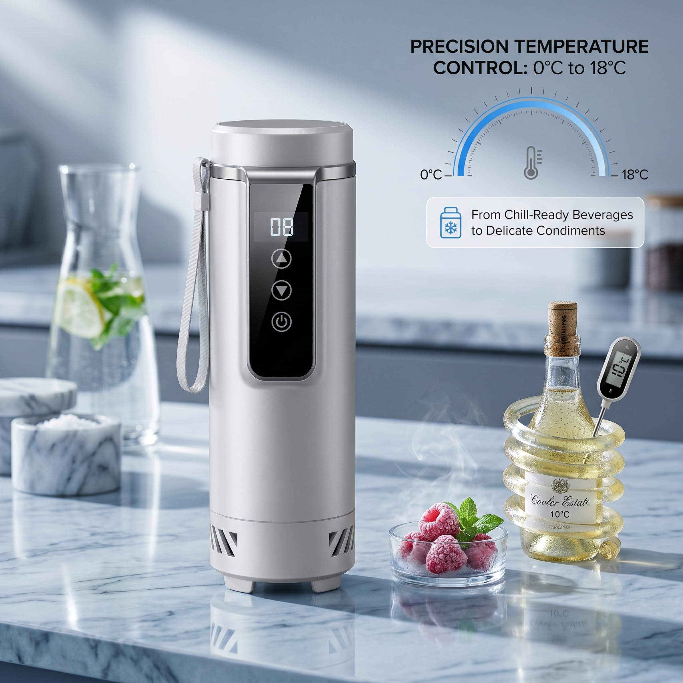 Enfriador de insulina, 0-18 ℃ Enfriador de medicamentos portátil para viajes Taza con pantalla de temperatura alimentada por USB para 1 a 5 bolígrafos, blanco