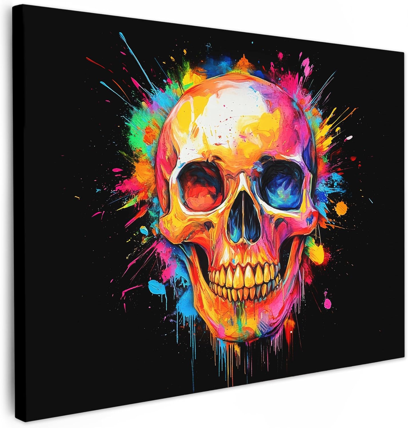 MuchoWow  Wall Pictures 80 x 60 cm Bedroom Home Decoration Home Picture Living Room Photo Canvas Wall Pictures Canvas Wall Decor Skull - Graffiti - Skull - Colourful