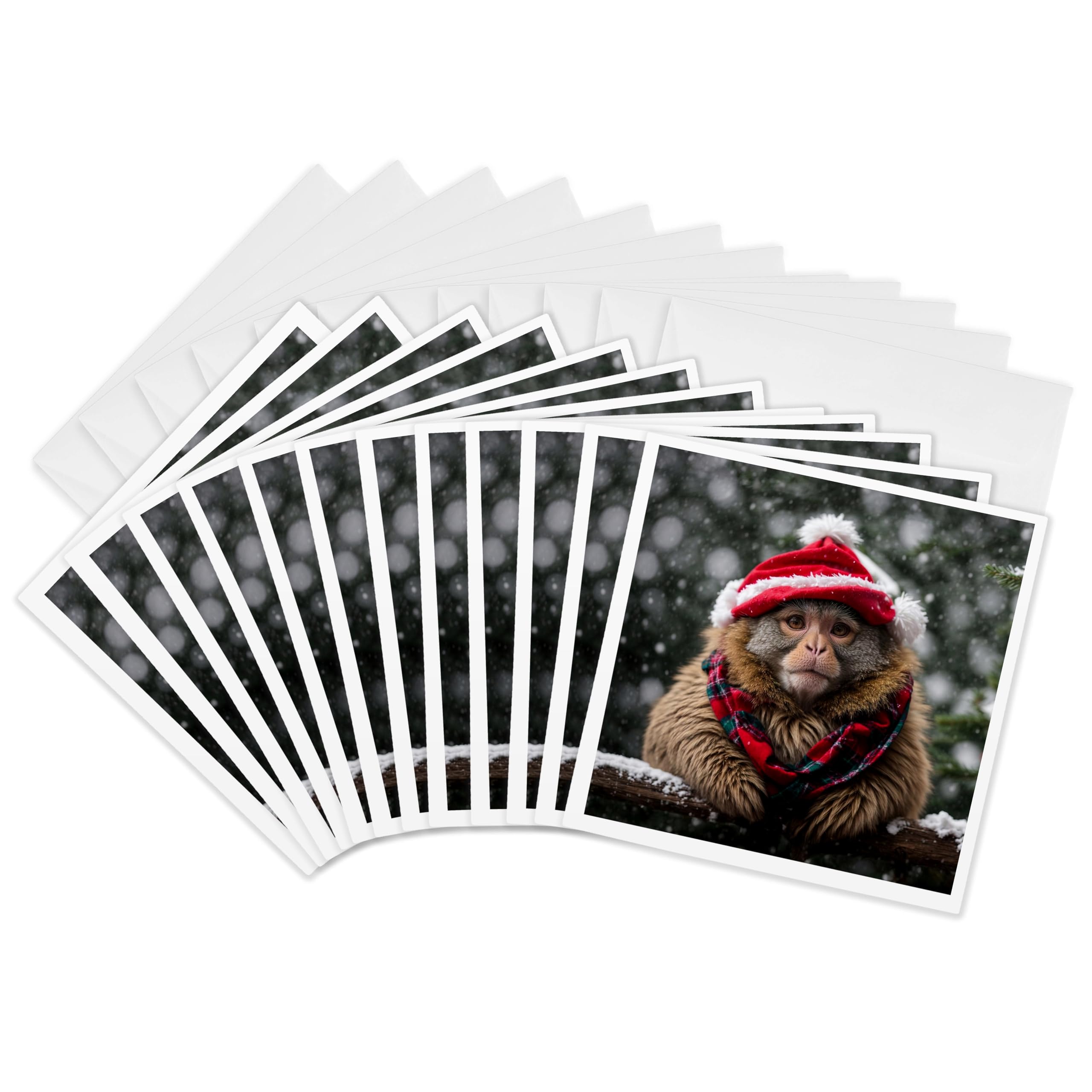 3dRose, A Marmoset Monkey wearing a Santa Hat and Scarf, 12 Greeting Cards with envelopes