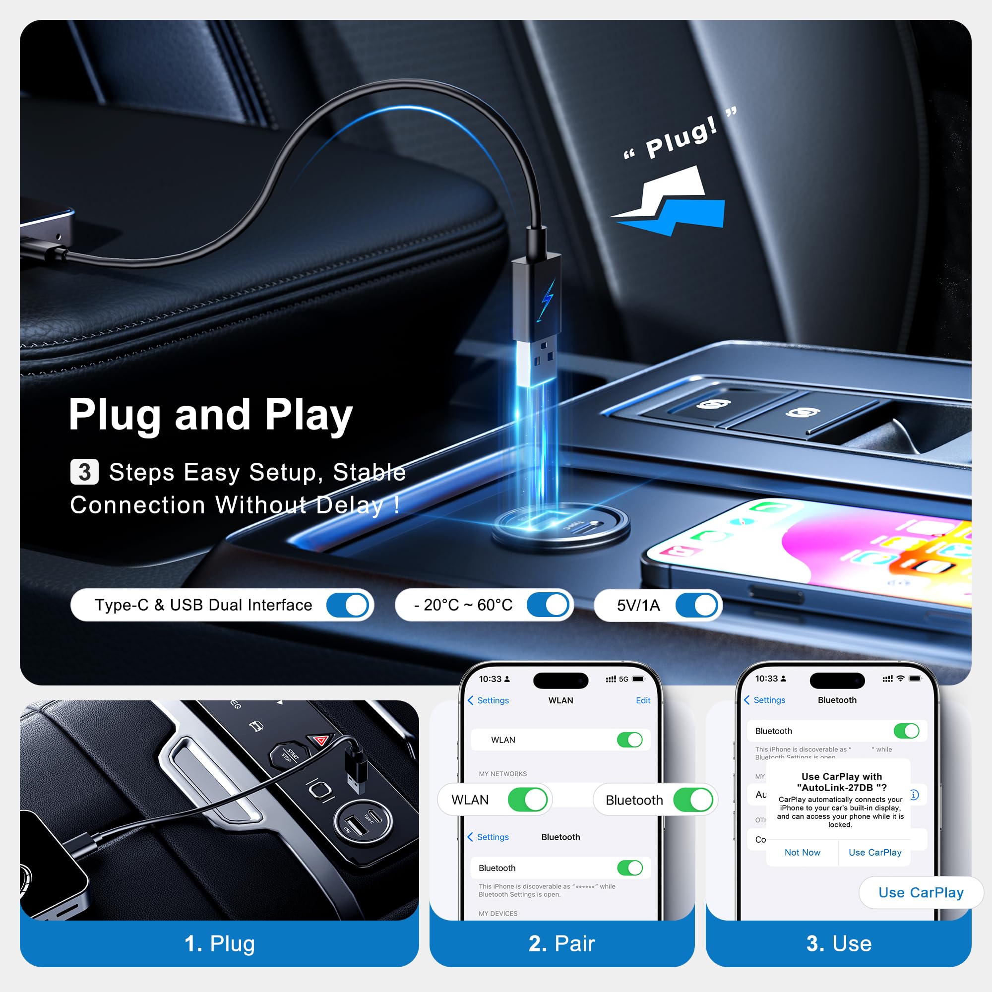 AI Box Wireless CarPlay and Auto Adapter - Plug & Play, Dual AI Box Wireless CarPlay and Auto Adapter - Plug & Play, Dual