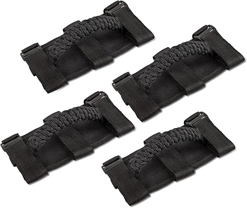 Savadicar 4 x Asas de Agarre de Barra Antivuelco, Mango de Agarre de Tejido Circular Compatible con Jeep Wrangler 1955-2023 CJ YJ TJ JK JKU JL JLU y
