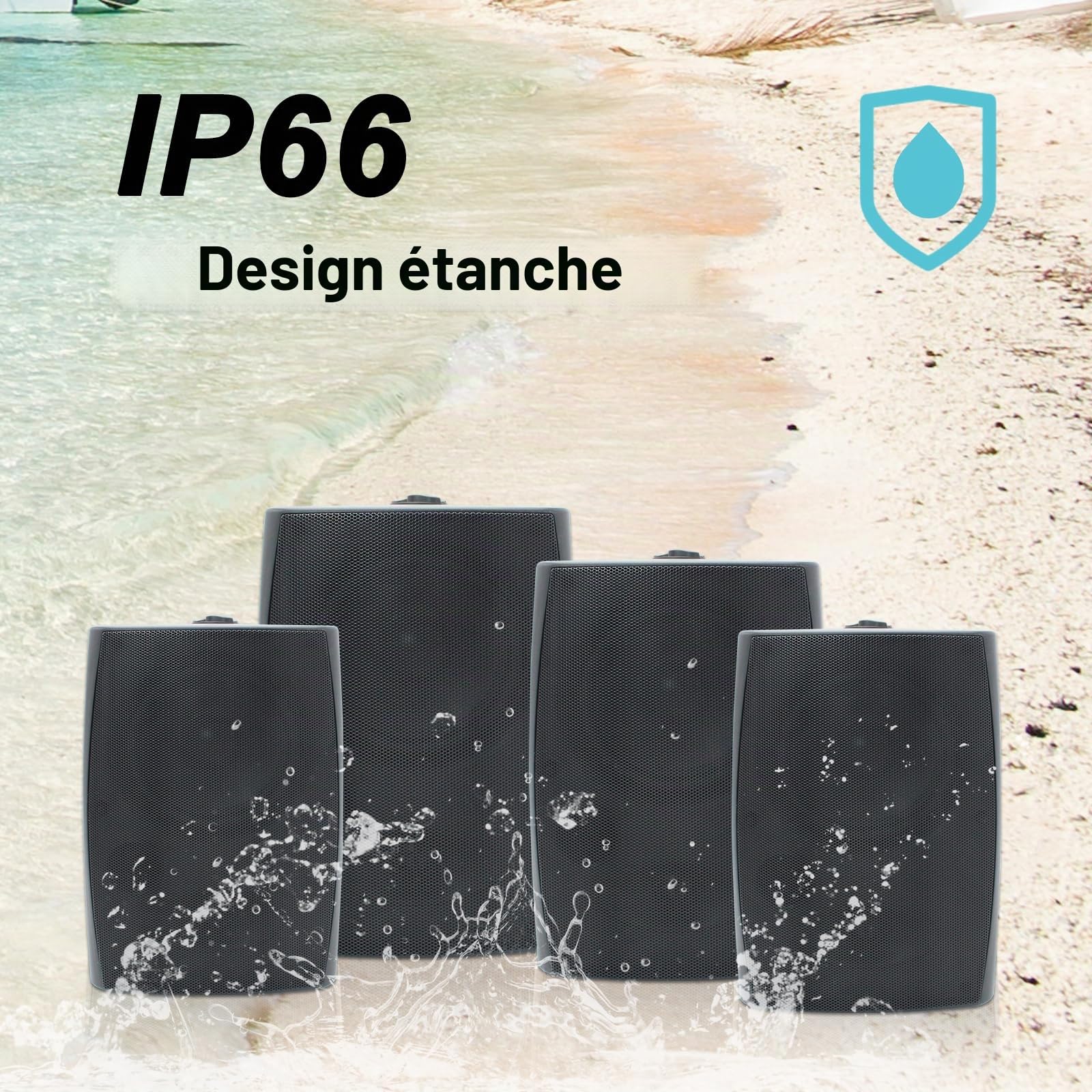 Herdio 6,5 Pouces 800 W Haut-parleurs Bluetooth d'extérieur, filaires étanches avec amplificateur Multifonctionnel, Haut-parleurs muraux pour terrasse, Piscine, Jardin (Noir)