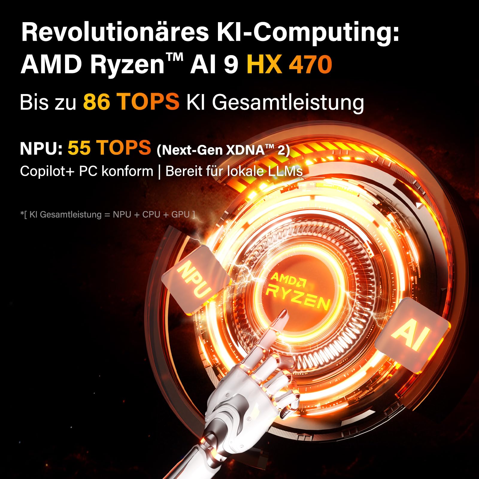 GEEKOM AI Mini PC A9 Max mit AMD Ryzen AI 9 HX 470 (Upgrade zu 370), 32GB DDR5+ 2TB SSD, 2.5G Dual-LAN Mini Computer Windows 11 pro mit 2×USB4|HDMI2.1|Wi‑Fi 7&BT 5.4 für Alle Einsatzszenarien