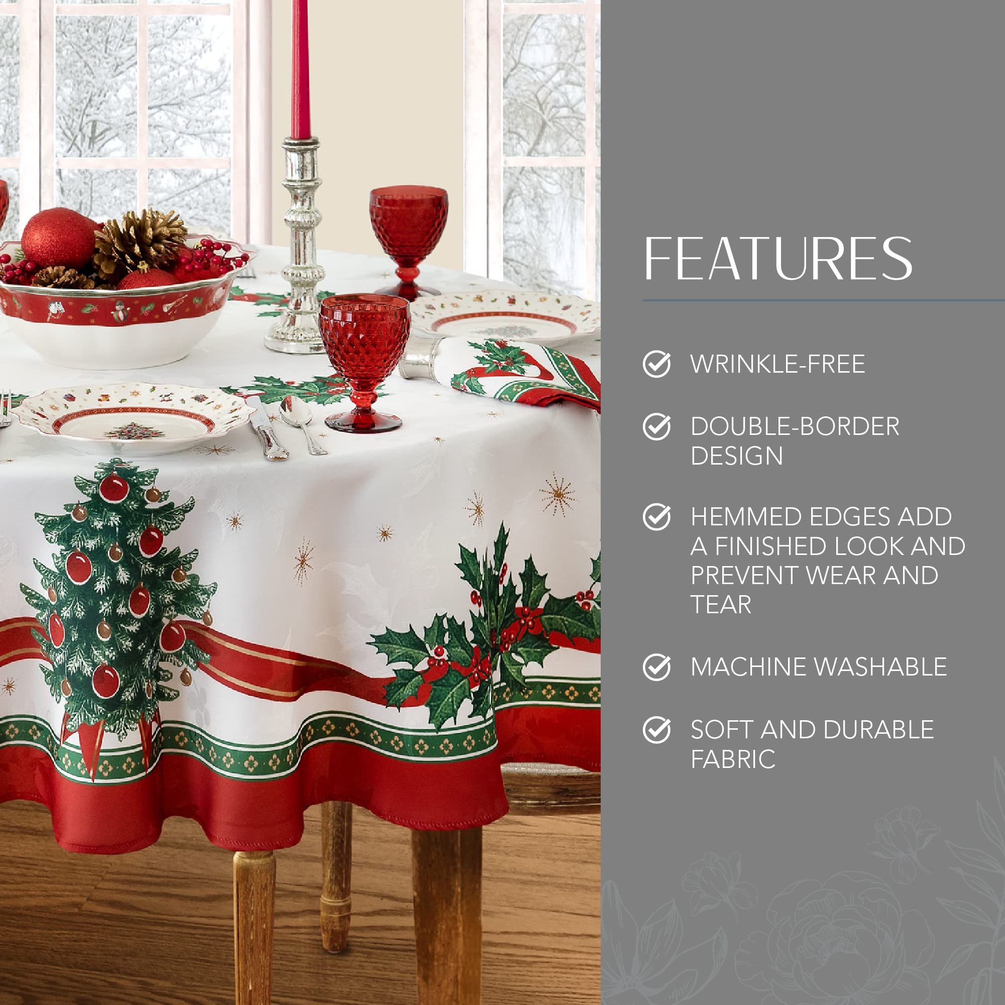 Elrene Home Fashions Villeroy & Boch Toy's Delight Christmas Fabric Tablecloth, Holiday Table Decor, 60"x84" Oval, Multi - Image 4