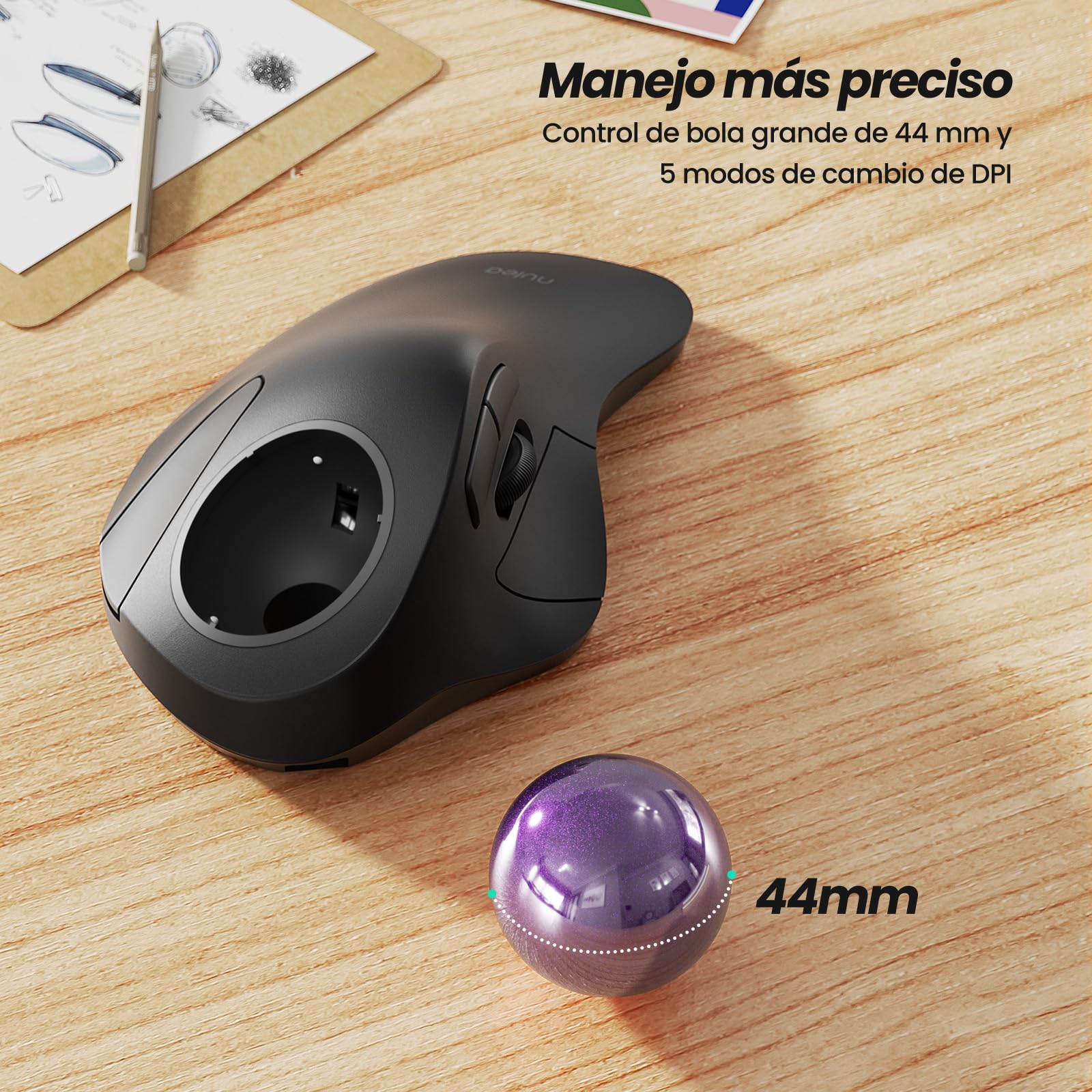 Ratón Inalámbrico De Bola De Seguimiento, Mouse Ergonómico Con Bluetooth, RGB, Recargable, Control De Dedo índice - AliExprs 7
