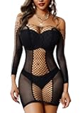 himifuns Sexy Cover Up for Women Fishnet Swimsuit Mesh off the Shoulder Long Sleeve Mini Dress Bikini Beach Coverups