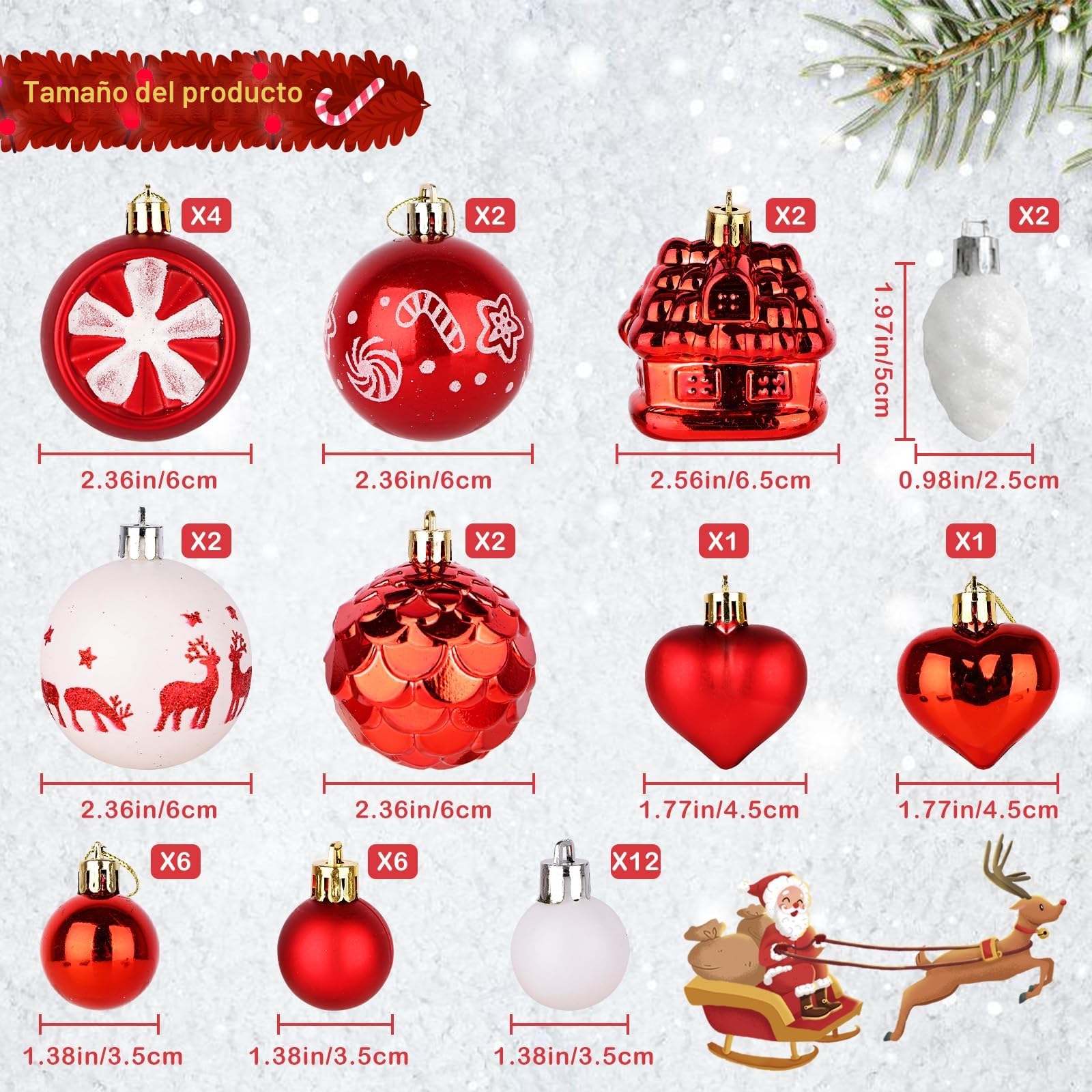 40 Piezas Bolas Arbol de Navidad, 6~4cm Bolas de Navidad Rojo y Dorado, Juego de Bolas de Navidad, Decoracion Navidad, Adornos Arbol Navidad para Adornos Navidad