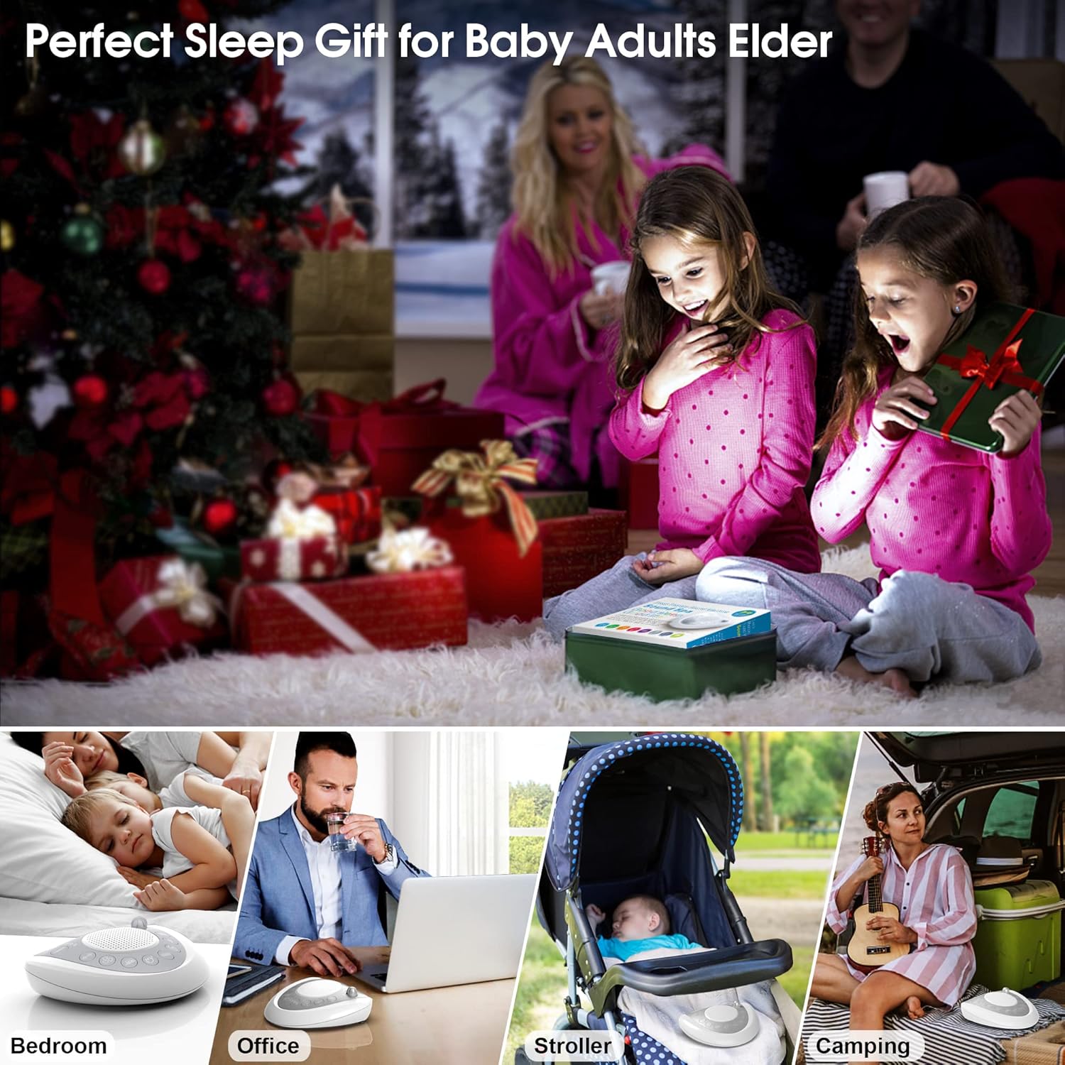 White Noise Machine, Portable Sleep Sound Machine with 24 Soothing Sounds, Timer & Memory Function, Headphone Jack, USB Charging, Powered by AC or Battery for Baby, Kids, Adults, Travel