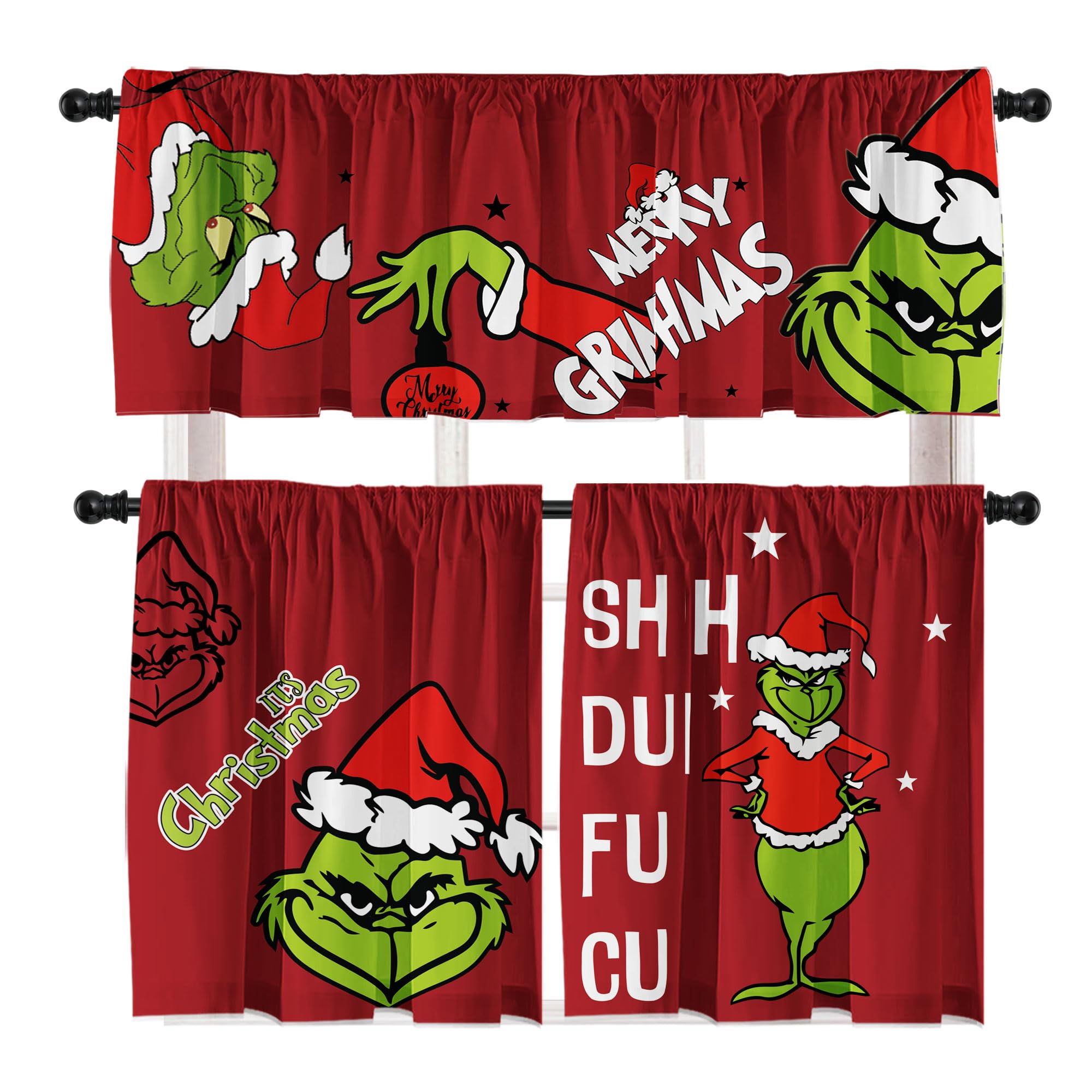 Cuteiush Christmas Holiday Kitchen Curtain Small Window Swag and Tiers with Rod Pocket Xmas Farmhouse Bathroom and Laundry Short Curtains Decoration 3