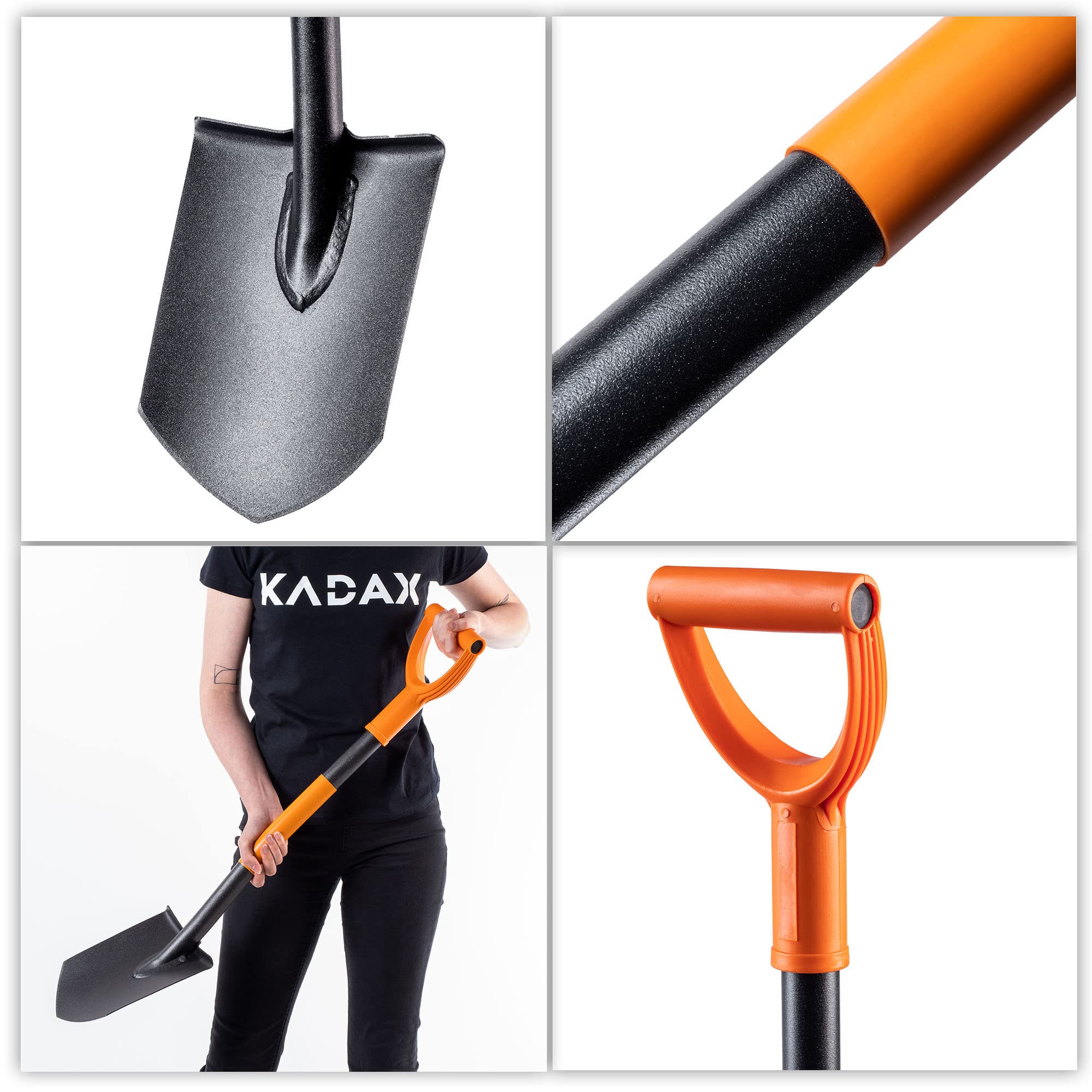 KADAX Pala Puntiaguda, Pala pionera, Pala de Jardinero con Mango en D, Pala de jardín, Pala con Mango metálico, Pala de cavar, Pala de cavar para jardín, Pala de jardín (86 cm, Negro/Naranja)