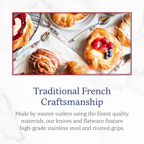 Miniatura 3 de Jean Dubost Laguiole - Cucharas de café y postre de 4 piezas, asas pastel, acero inoxidable resistente al óxido, incluye bandeja de madera,