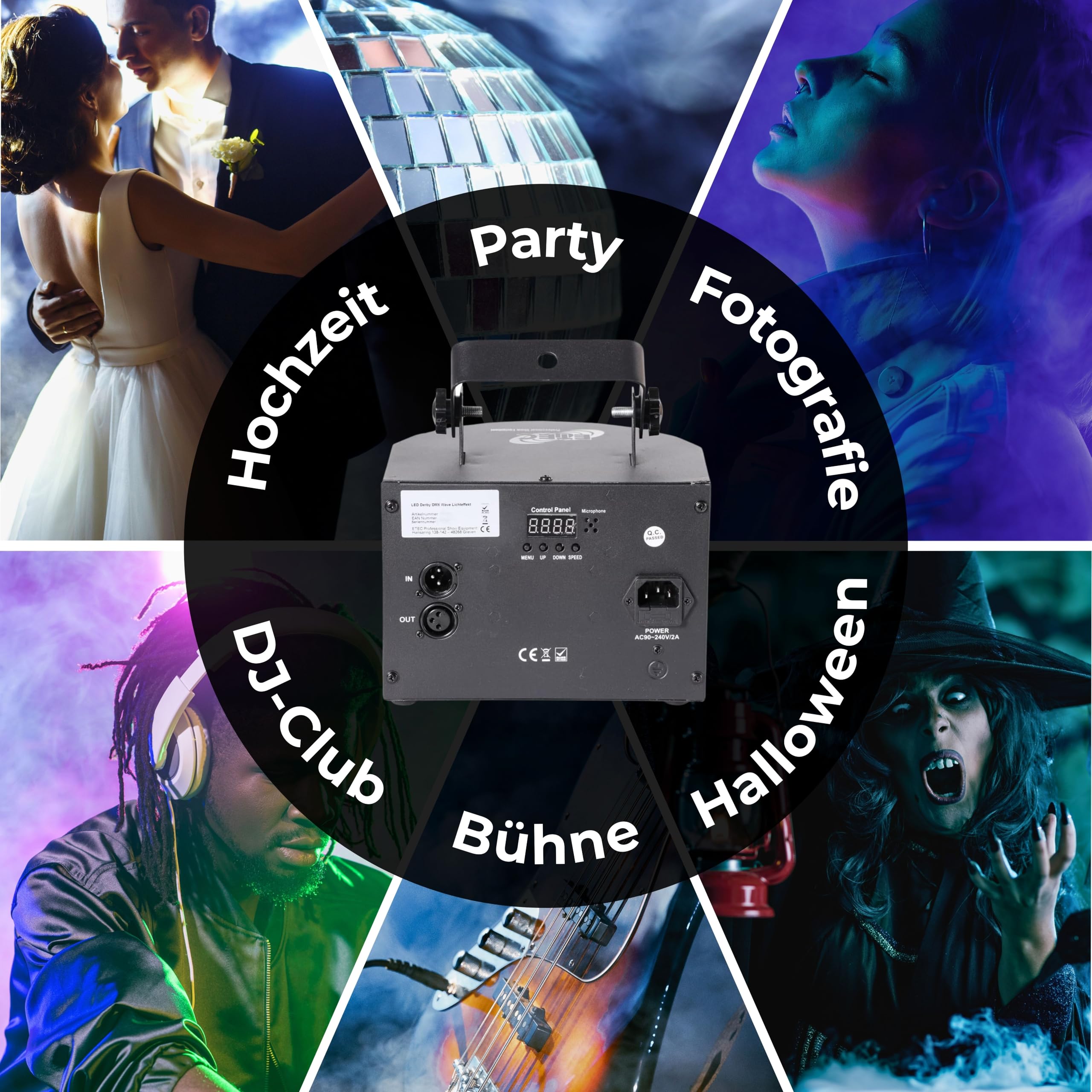 ETEC Professional LED Derby DMX Wave Lichteffekt Farbmischung Party Disco Club DJ Veranstaltung Musiksteuerung Eventbeleuchtung Bühnentechnik