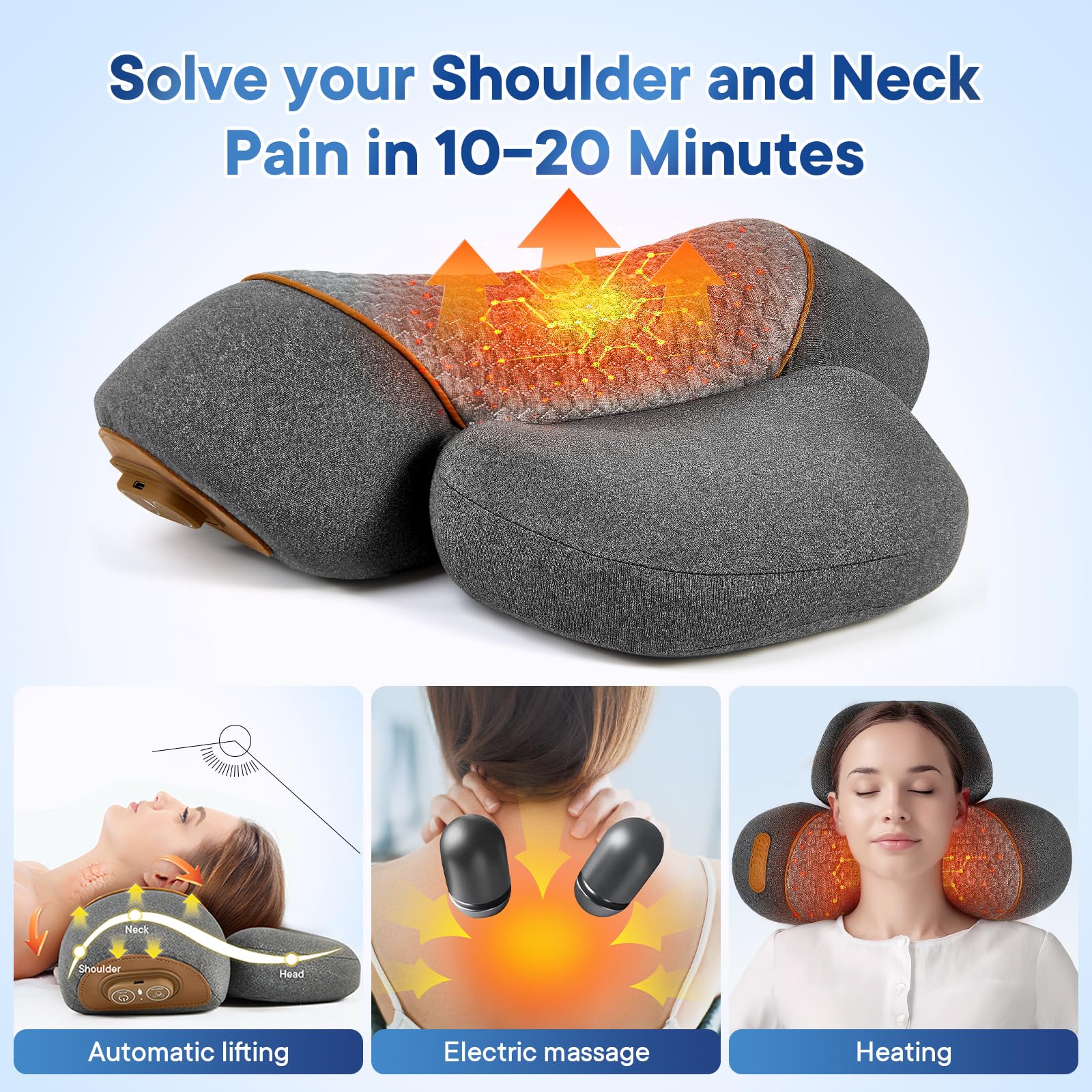 Verbessertes Nackenmassagegerät Kissen, 3-in-1 Nackenmassagegerät mit Wärme, Nackenkissen für Schulterschmerzen, Tiefengewebe-Schmerzlinderung, wiederaufladbares Thera-Kissen, Geschenke für