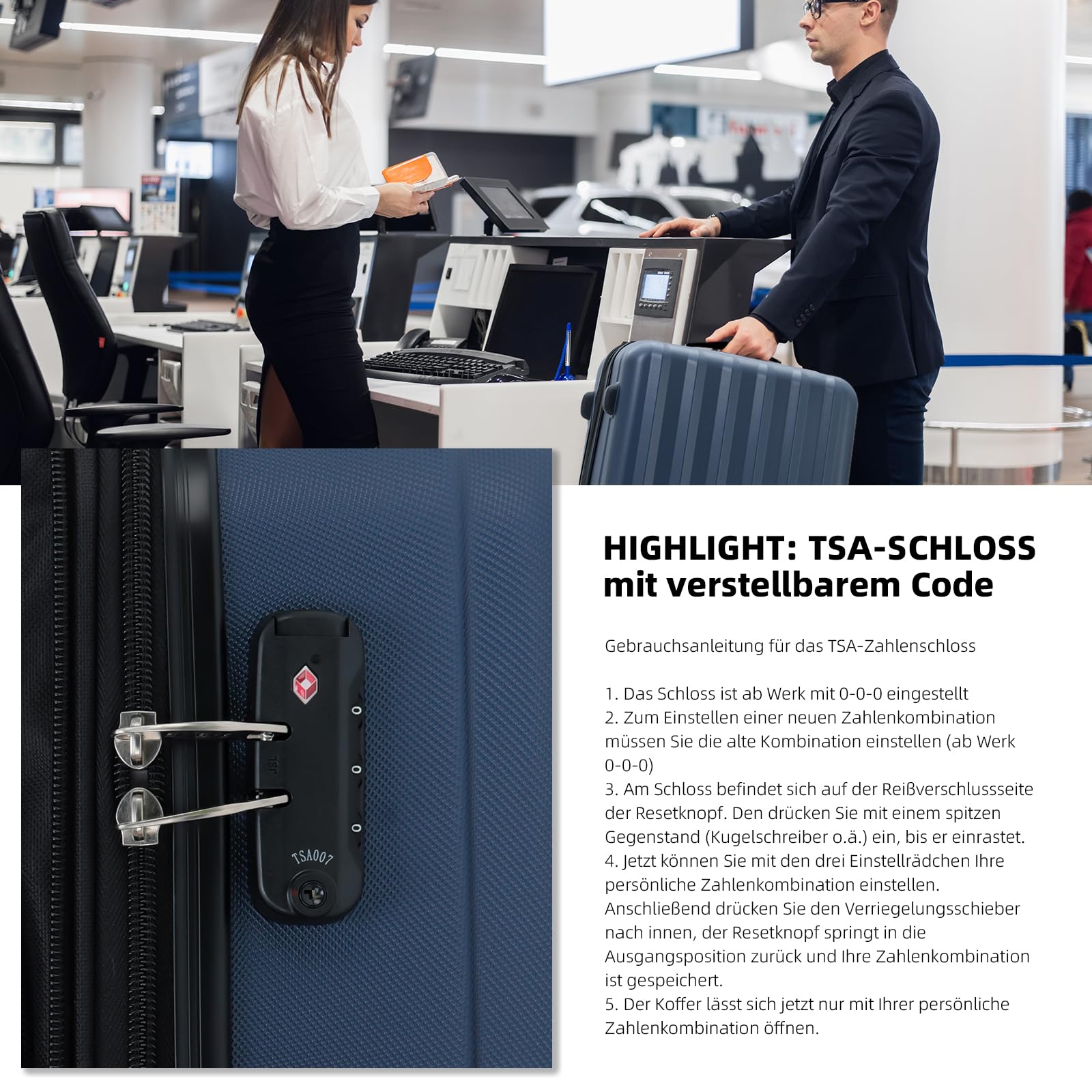 BEIBYE TSA-Schloß 2080 Hartschale Reisekoffer Trolley XL Dunkelblau