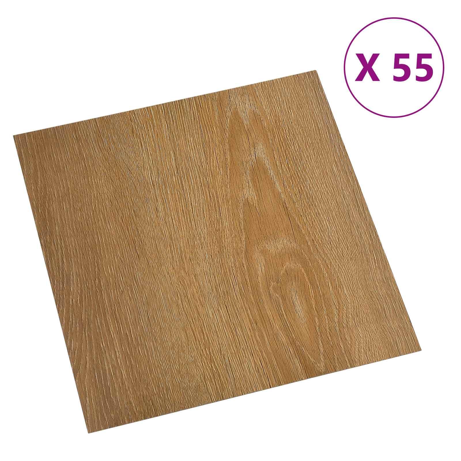 Samoprzylepne deski podłogowe z PCW brązowe, zestaw 55 sztuk, 30,5 x 30,5 cm, każda płyta na 5,11 m², do wnętrz, szybka renowacja o gładkiej powierzchni