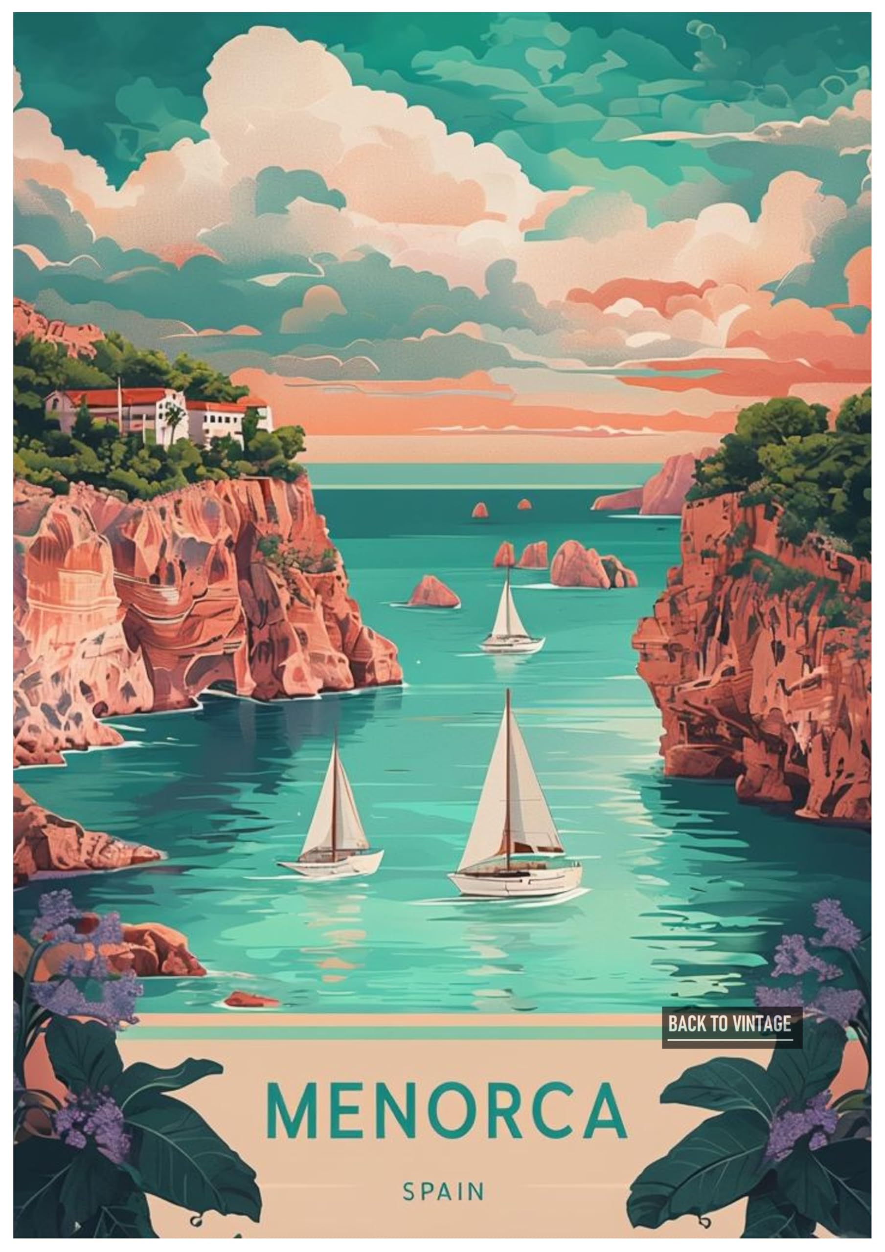 Vintage Travel Poster Depicting Menorca's Scenic Coastal Landscape - Retro Europe Travel Poster A4 Size Vintage Wall Art Print of Famous European Destinations Ideal for Home or Office Decor