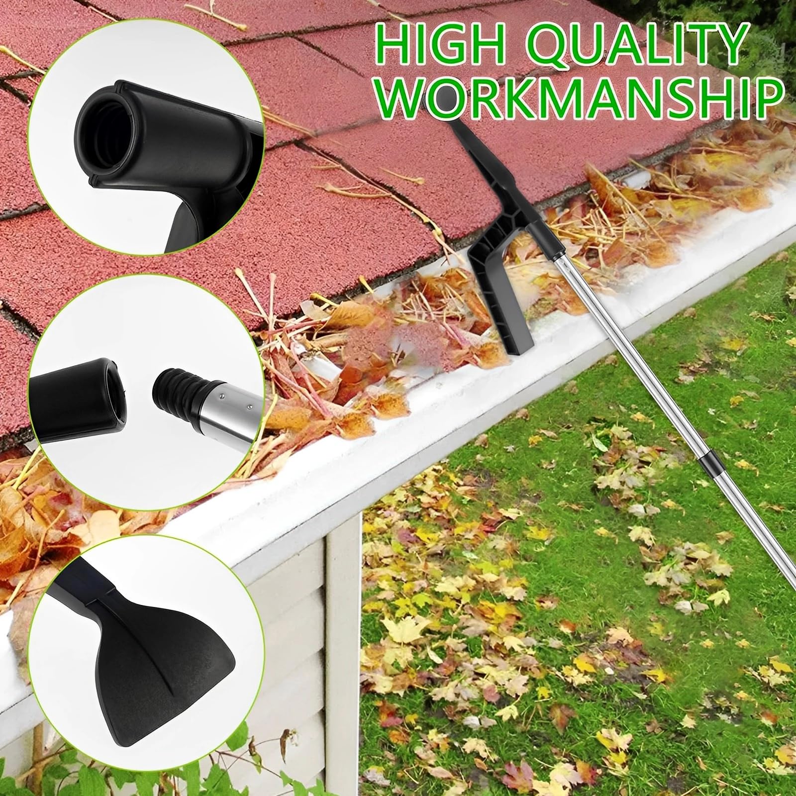 Nettoyeur de gouttière télescopique 1,8 m - Pelle de gouttière en aluminium - Grattoir amovible - Nettoyeur de gouttière (A)