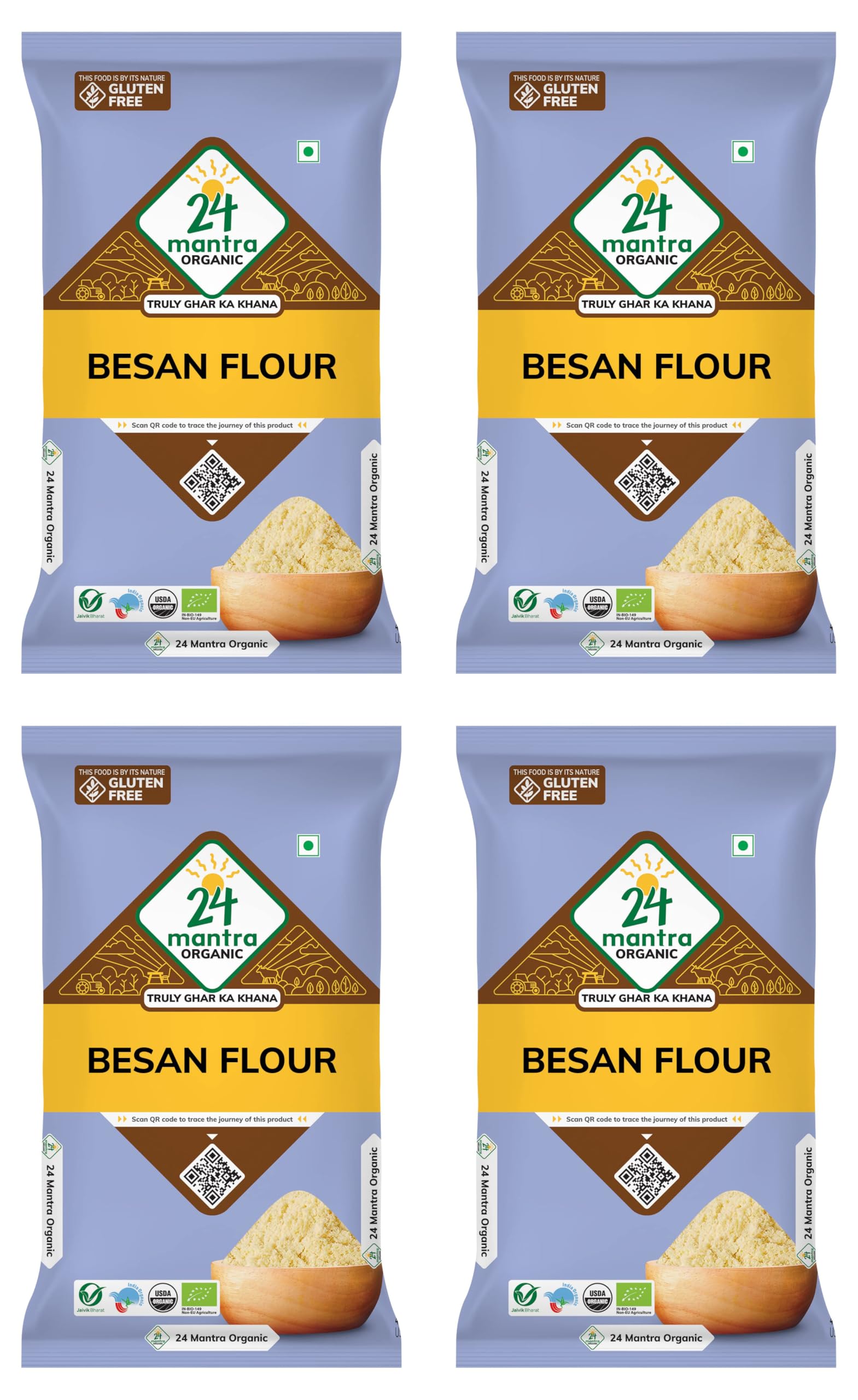 24 Mantra Organic Besan/Gram Flour/Besan Pindi - 500gms | Pack of 4 | 100% Organic | Chemical Free & Pesticides Free | Uniform Particle Size | Unadulterated (B0CVF3LD6G) Amazon Price History, Amazon Price Tracker