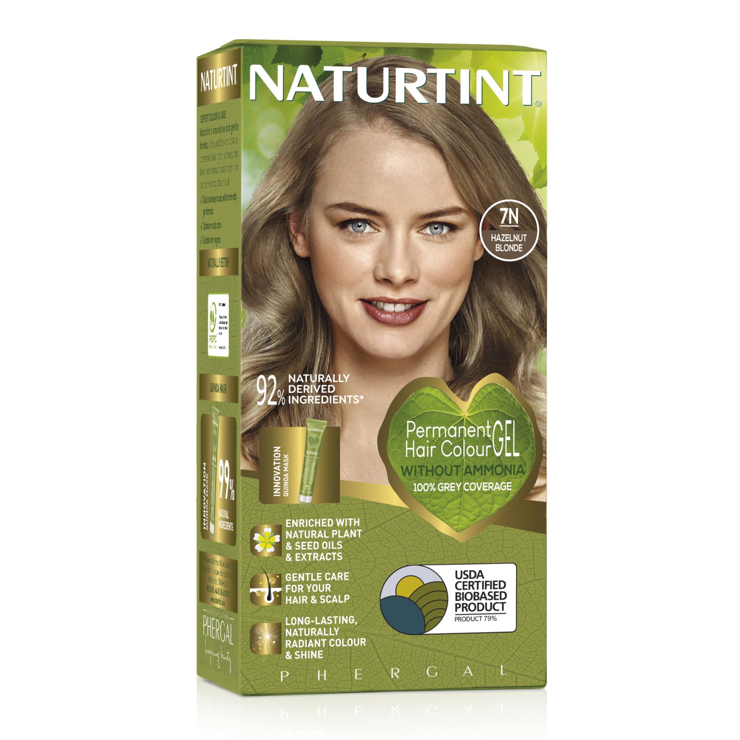 NATURTINTPermanent Hair Colour Gel 7N Hazelnut Blonde, Plant Enriched, Biobased, Ammonia Free, Long Lasting Grey Coverage and Radiant Colour, Nourishment and Protection