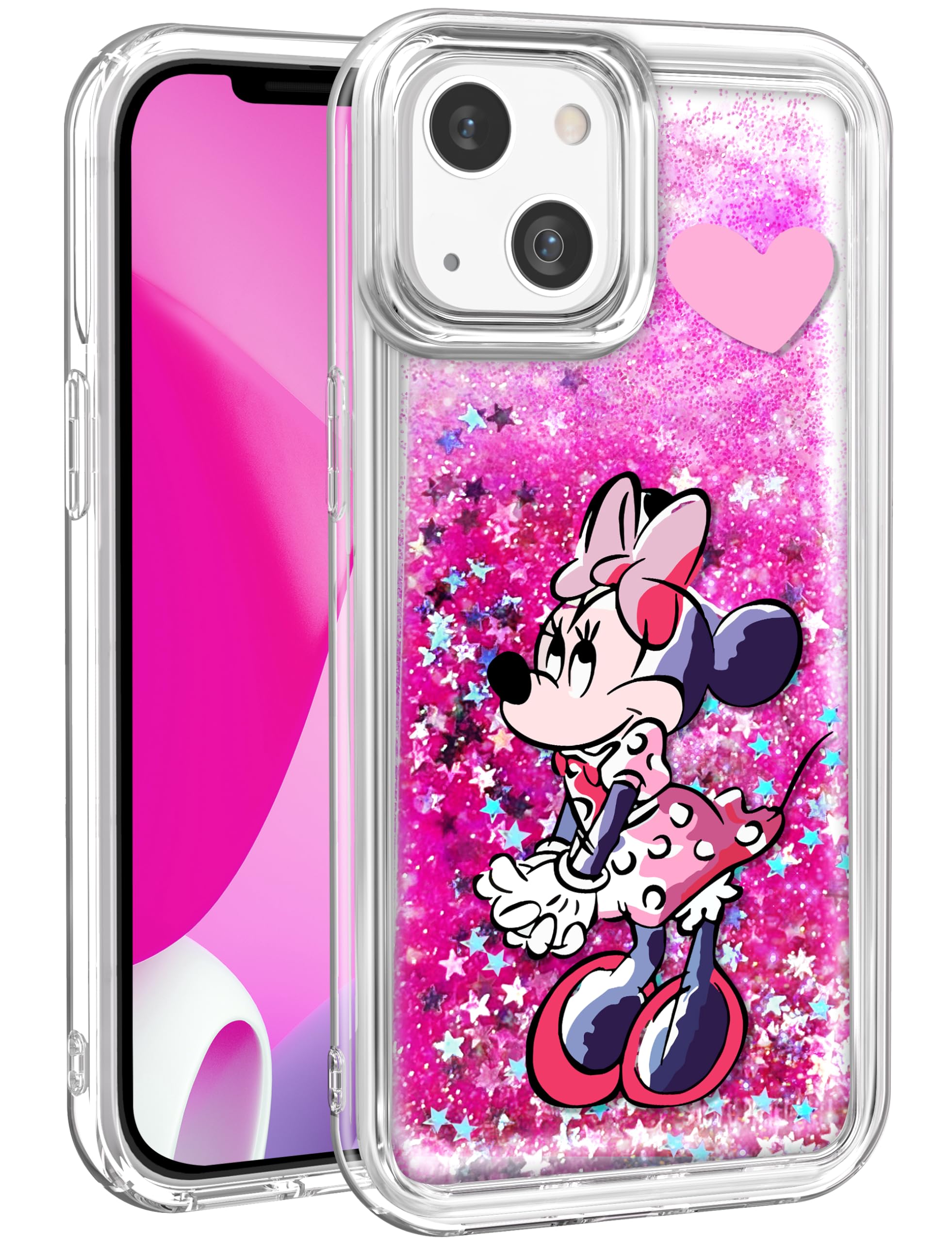 Pncljq for iPhone 13 Case Bling Glitter Liquid Quicksand Cute Cartoon Character Kawaii Funny Sparkle Design Protective Cover for Girls Women Kids Girly Soft Phone Case for Apple i Phone 13, Miny