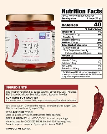 Thank-you Gochujang Korean Chili Paste, Reduced Sugar, 2 x 8.81 oz
