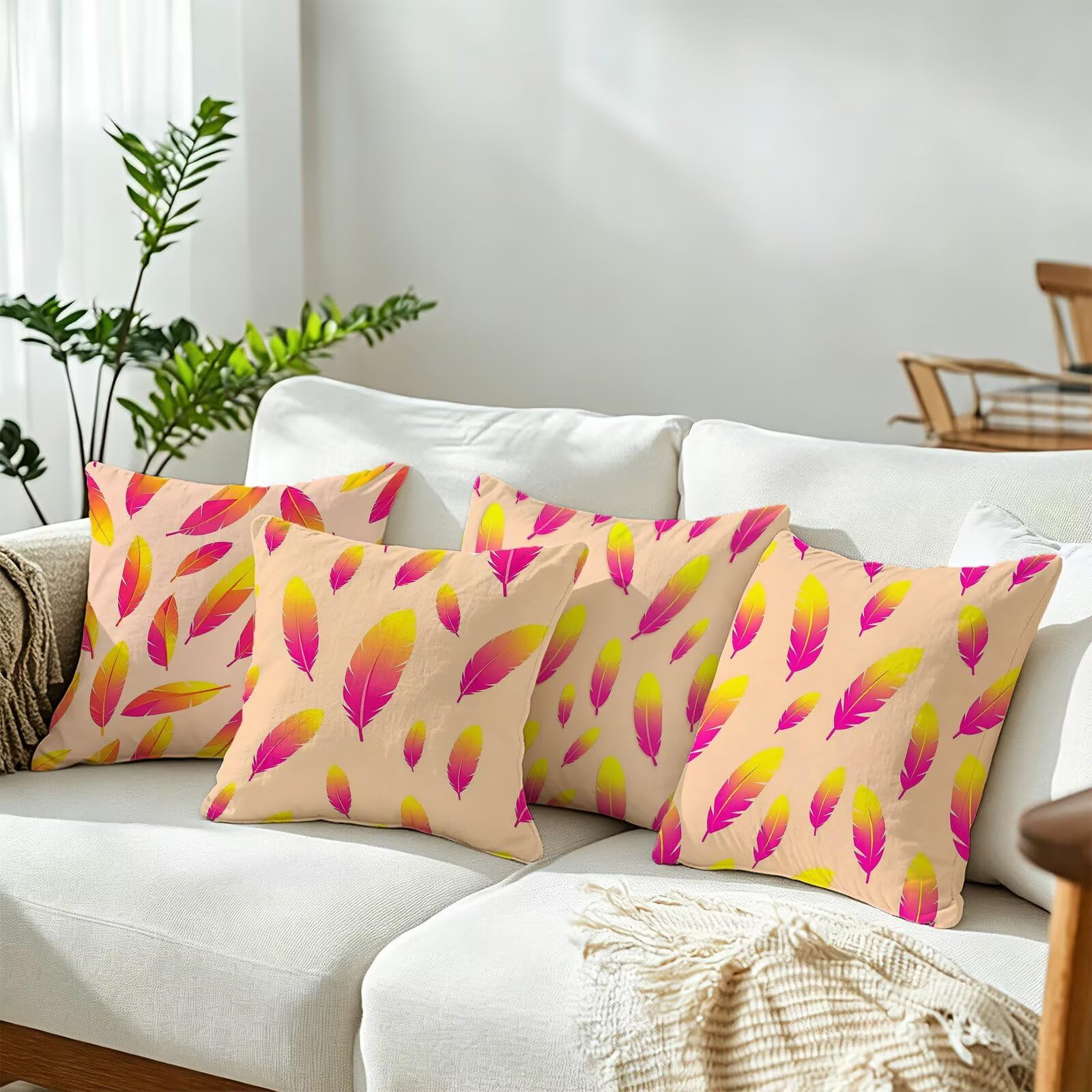 Giallo Federe Cuscini Divano 65x65cm, Cuscini da Esterno Set de 4, Cod-139 | Lin Copricuscini Decorativi Letto Arredo, per Letto, Soggiorno, Giardino, Esterno, Casa Decorazione Set di 4 Piuma
