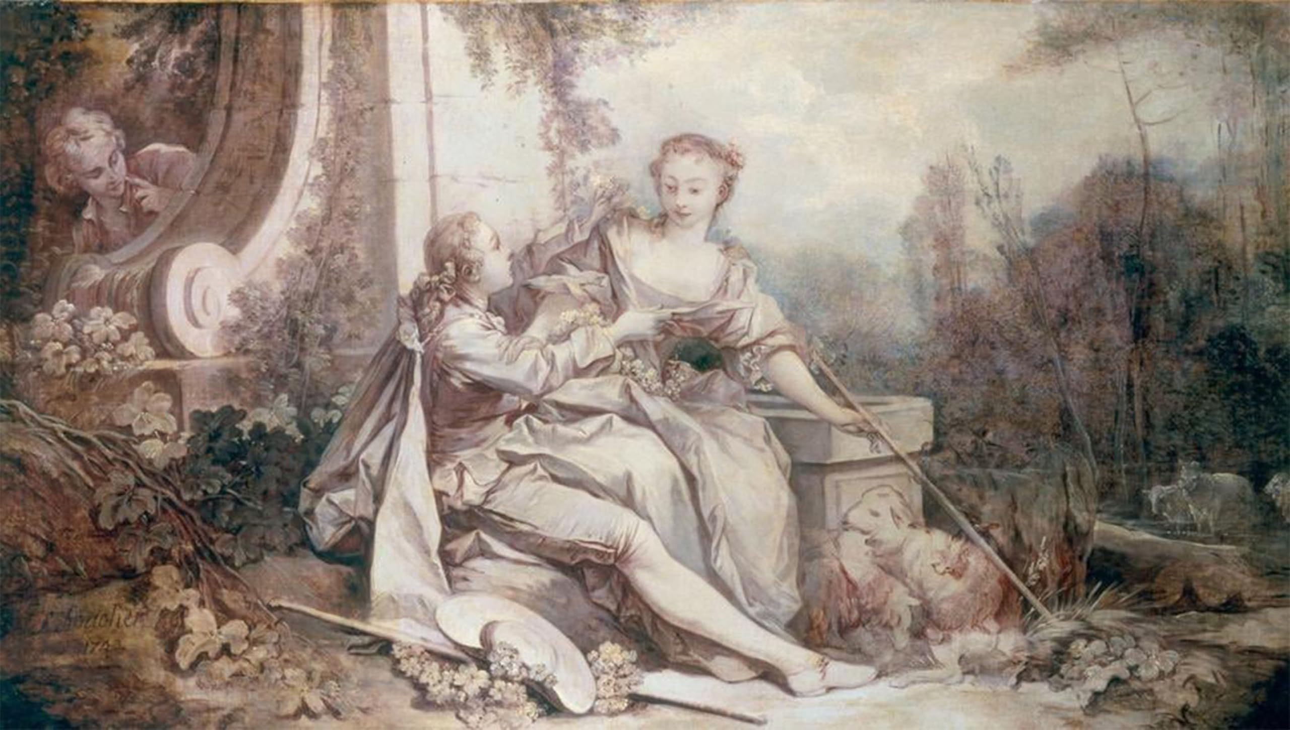 HRJUBWREE Classic Canvas Picture Art Canvas Print Modern Oil Painting Pastoral garland by François Boucher Artwork on Wall for Home Decor 60x90cm