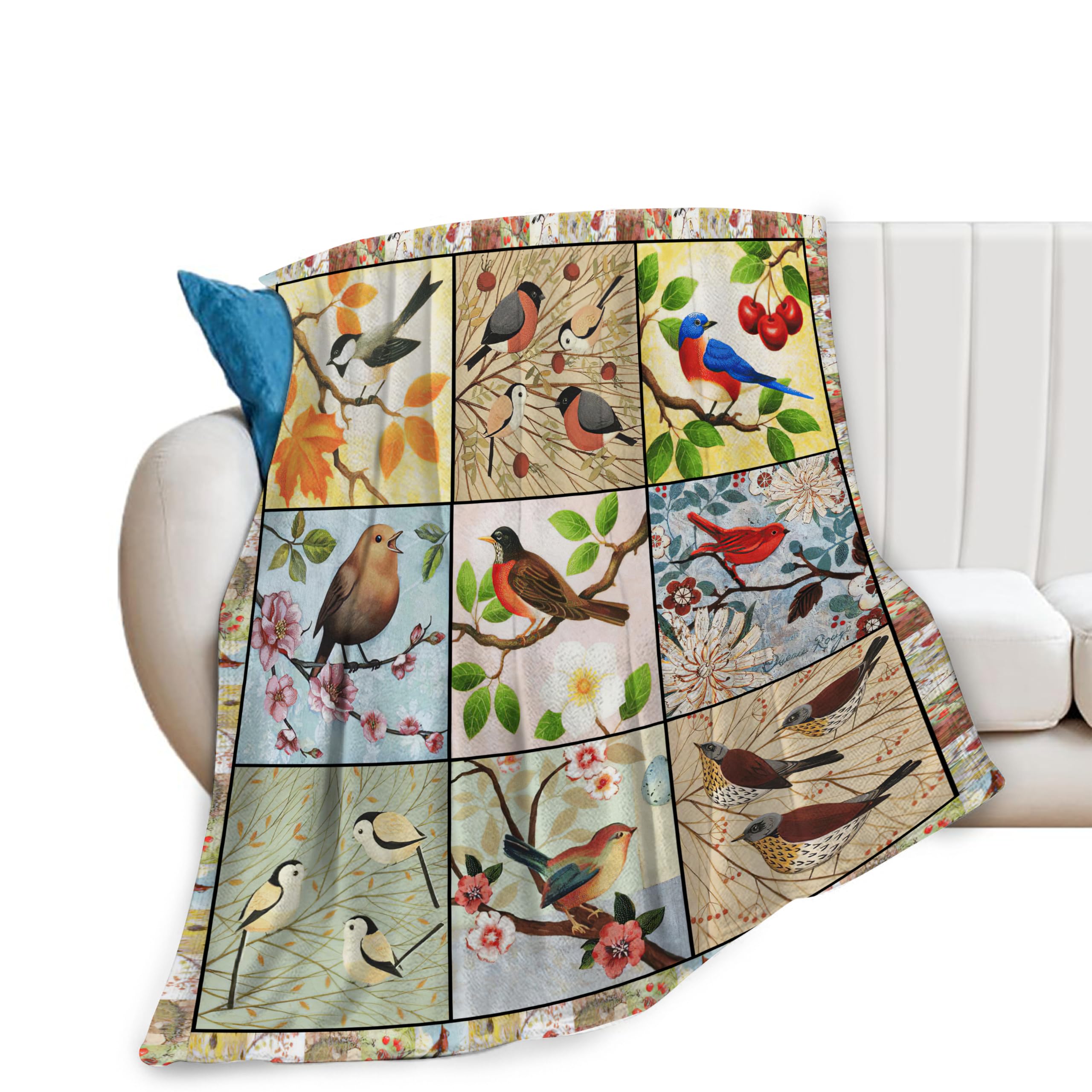 Birds Blanket and Throws Bird in The Tree Throw Blankets Birds Decor Soft Cozy Fleece Plush Warm Flannel Bedding Blanket Gifts for Bird Lovers Girls Boys Kids Adults Couch Travel 40"X50"