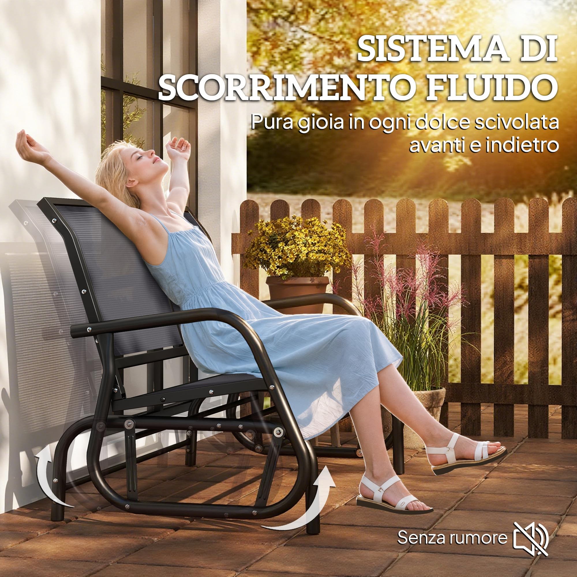 Outsunny Panchina a Dondolo da Giardino a 2 Posti, Panca da Giardino in Metallo e Tessuto a Rete Traspirante, per Balconi, Patio, Terrazzo, 120x70x85cm, Grigio