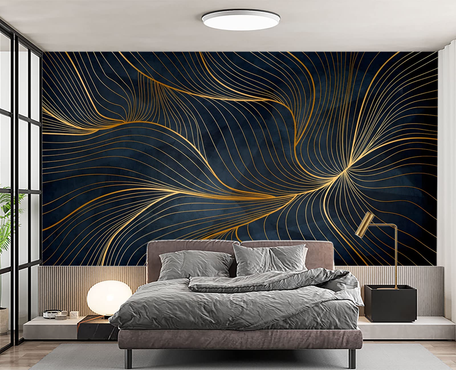 Simple Golden Lines Wall Mural Wallpaper for Bedroom 137" x 100"