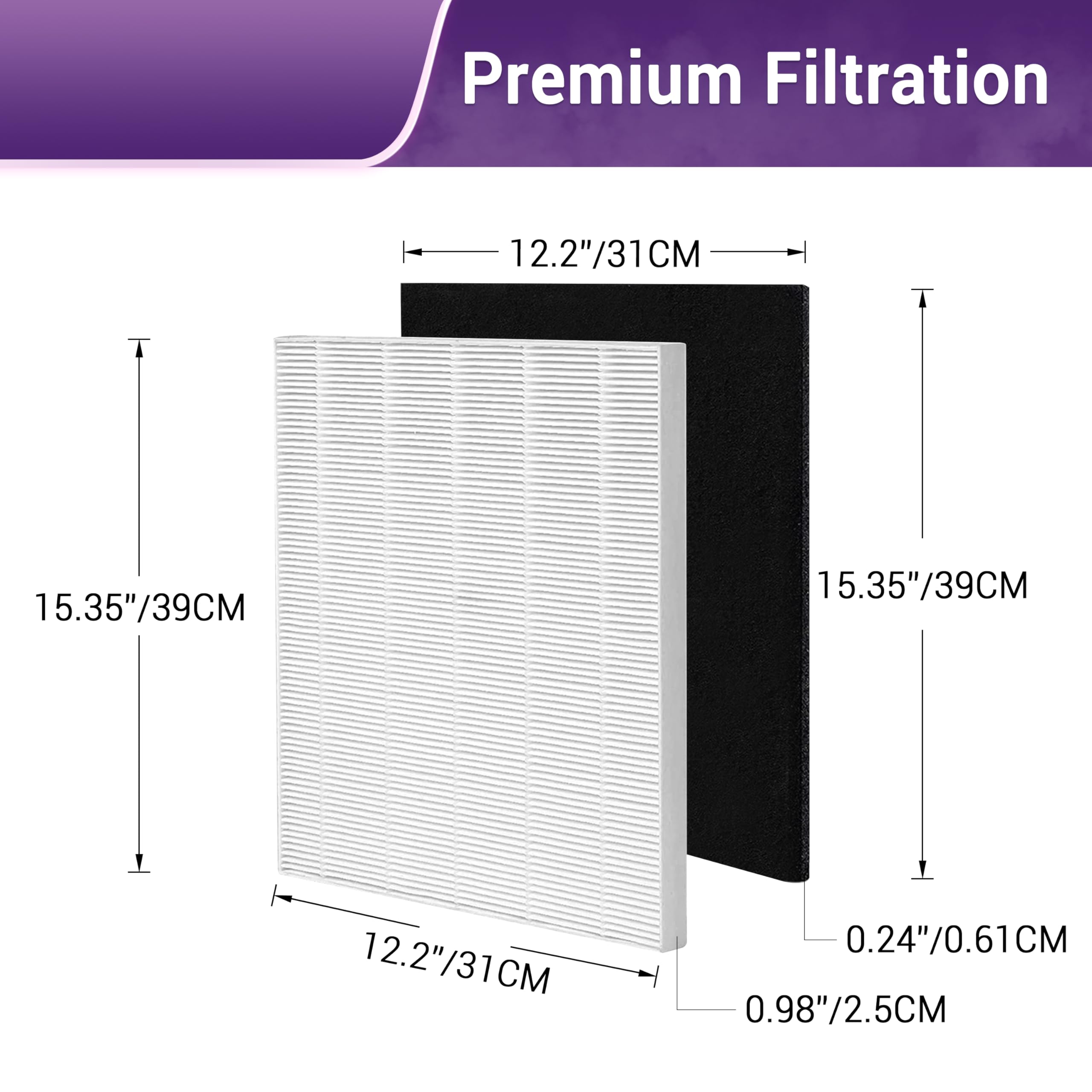 Filtro de repuesto D360 D3 para purificador de aire Winix D360, número de artículo 1712-0101-02. 2 filtros HEPA (H13) verdaderos + 8 prefiltros de carbono