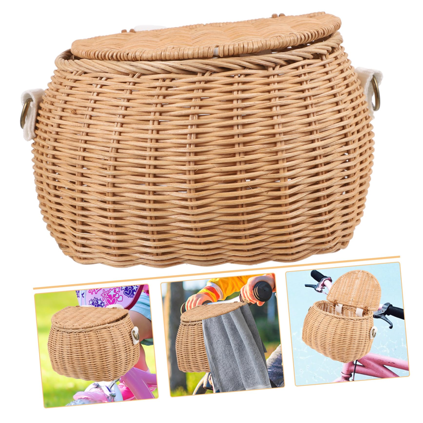 Didiseaon Panier Vélo Garçon Fille Tressé Main Rotin Rangement Pratique pour Scooter et Draisienne Panier de Guidon Stable et Facile à Installer pour Garçon Fille