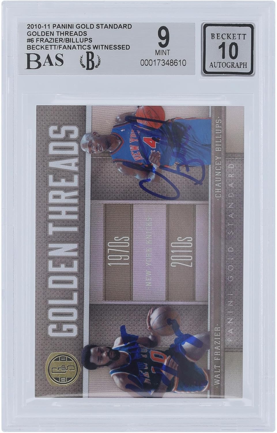 Walt Frazier and Chauncey Billups New York Knicks Autographed 2010-11 Panini Standard en Threads #6#/299 Beckett Fanatics Witnessed Authenticated 9/10 Card - Basketball Autographed Cards