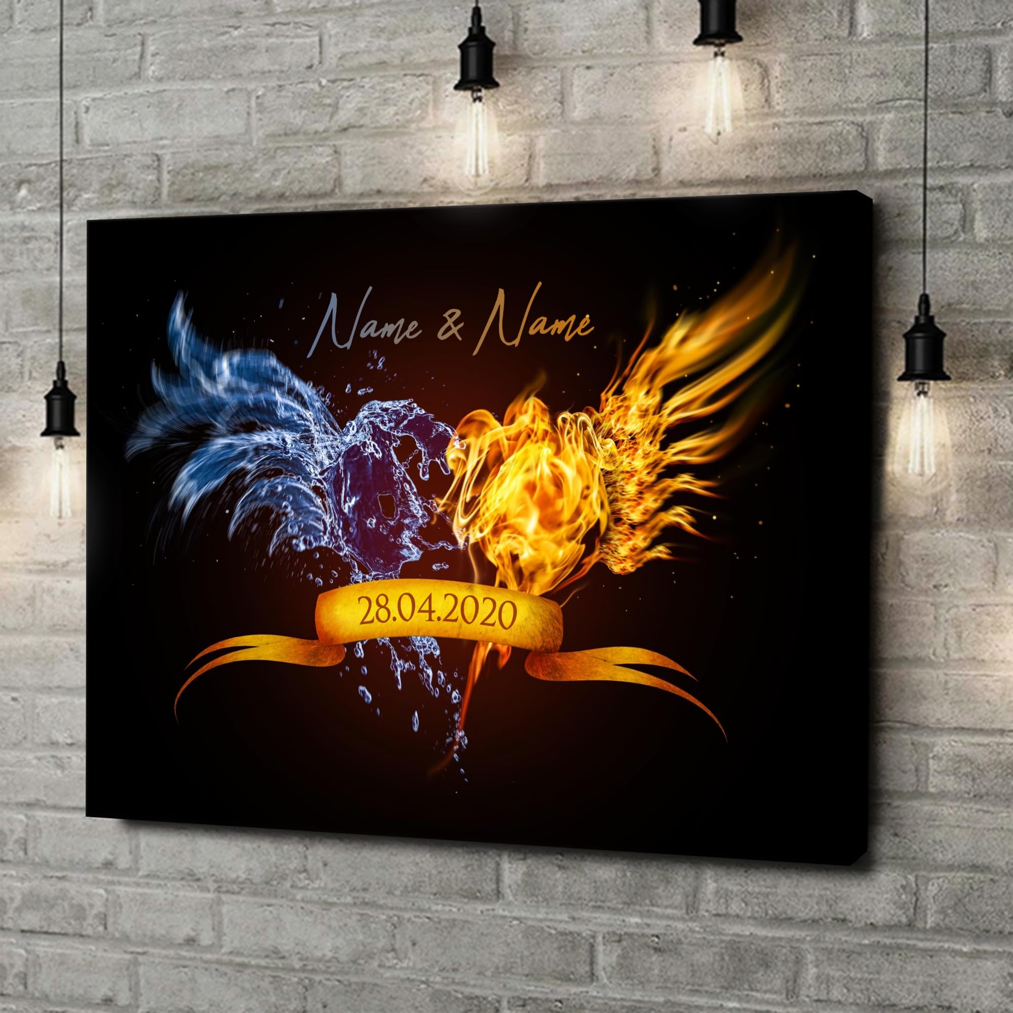 Liebesleinwand Leinwandbild personalisiert | Leinwand gestalten mit Namen und Datum Geschenk für Partner | Elements of Love
